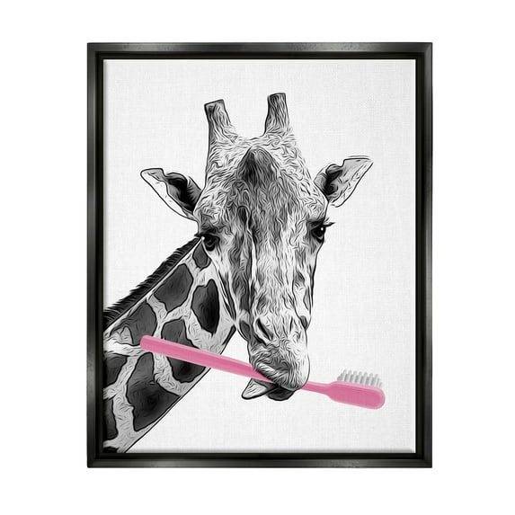 Stupell Industries Funny Animal Bathroom Toothbrush Animals & Insects Painting Black Floater Framed Art Print Wall Art