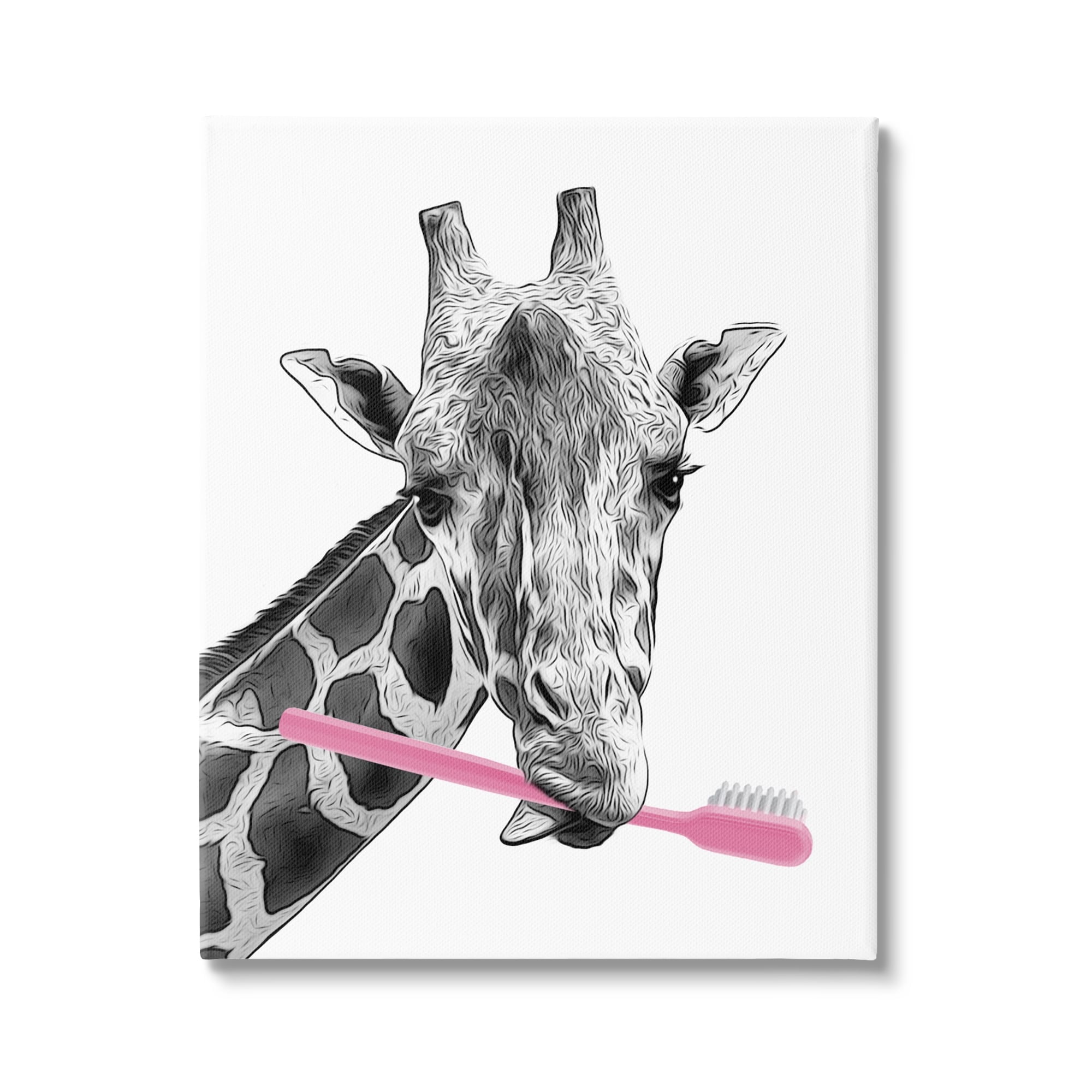 Stupell Industries Funny Animal Bathroom Toothbrush Animals & Insects Painting Gallery Wrapped Canvas Print Wall Art