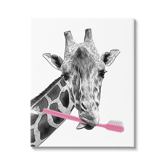 Stupell Industries Funny Animal Bathroom Toothbrush Animals & Insects Painting Gallery Wrapped Canvas Print Wall Art