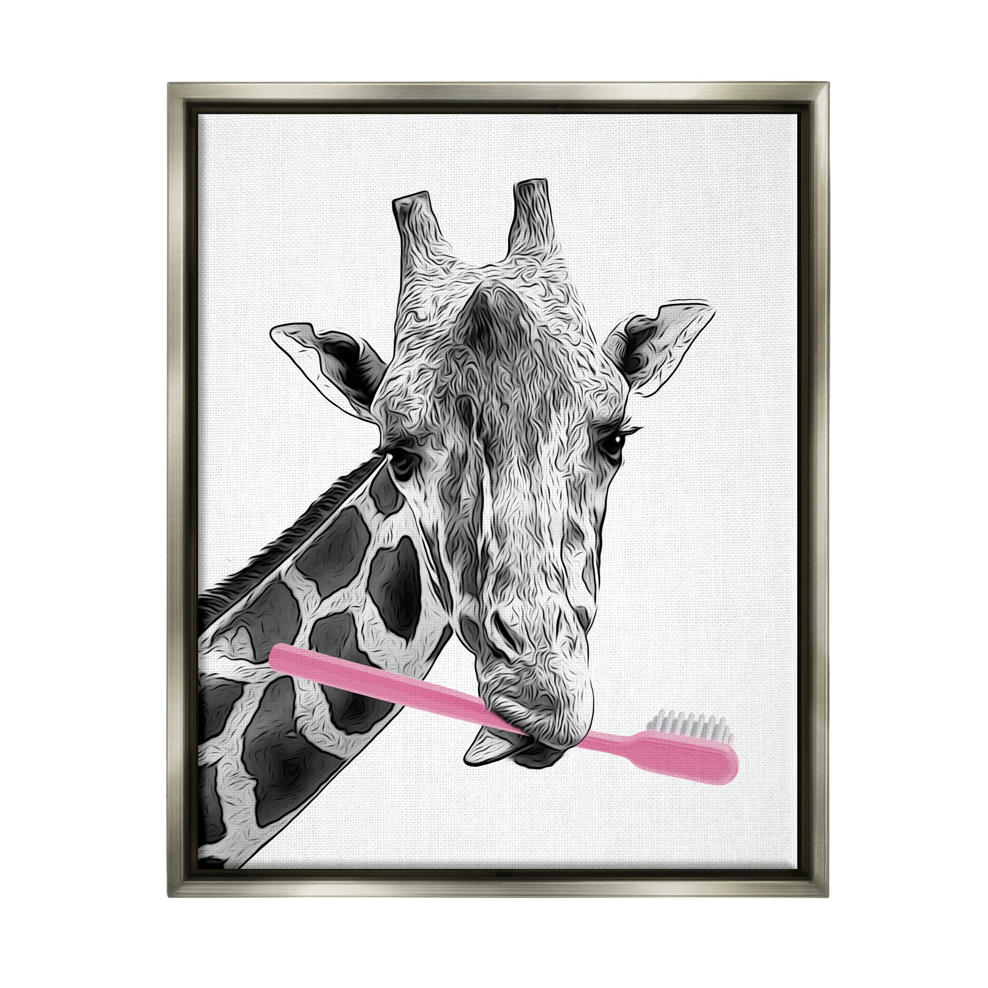 Stupell Industries Funny Animal Bathroom Toothbrush Animals & Insects Painting Gray Floater Framed Art Print Wall Art