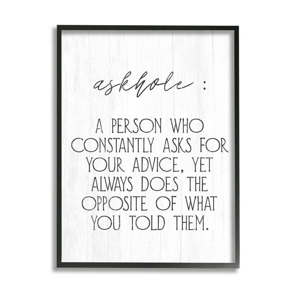 Stupell Industries Funny Askhole Definition Typography Painting Black Framed Art Print Wall Art, 11 x 14