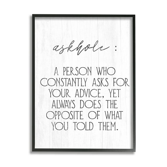 Stupell Industries Funny Askhole Definition Typography Painting Black Framed Art Print Wall Art, 11 x 14
