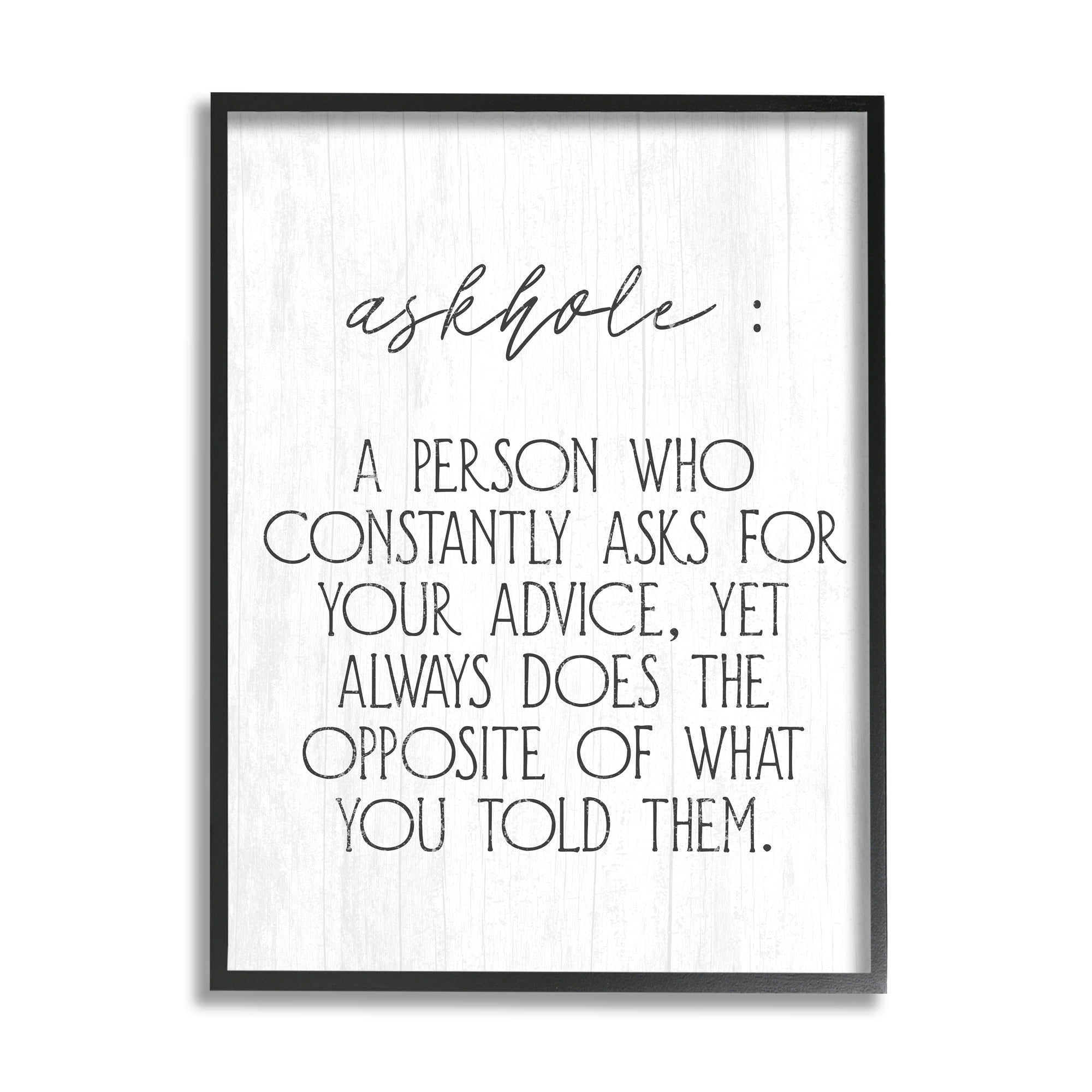 Stupell Industries Funny Askhole Definition Typography Painting Black Framed Art Print Wall Art, 16 x 20