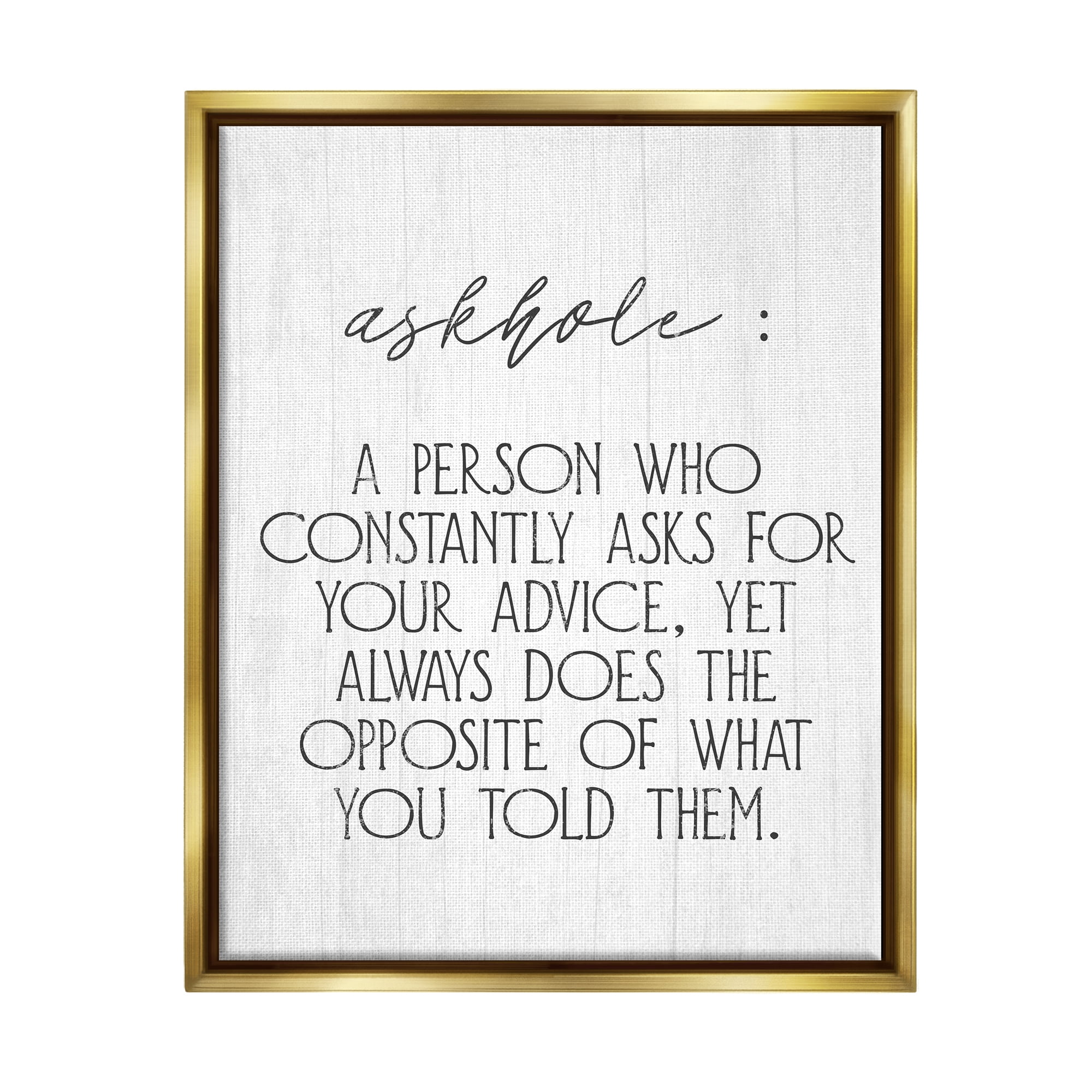 Stupell Industries Funny Askhole Definition Typography Painting Gold Floater Framed Art Print Wall Art, 17 x 21