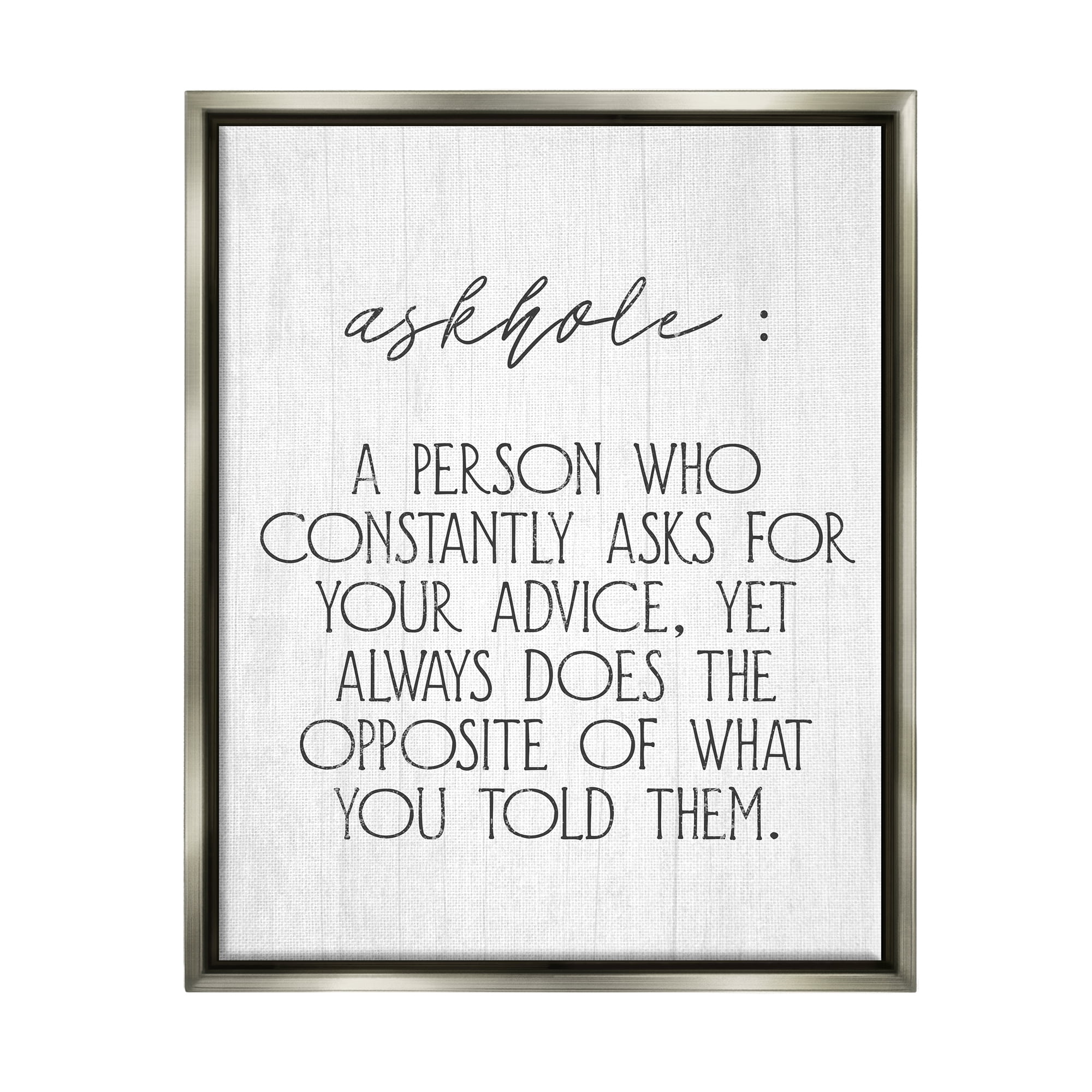 Stupell Industries Funny Askhole Definition Typography Painting Gray Floater Framed Art Print Wall Art, 17 x 21