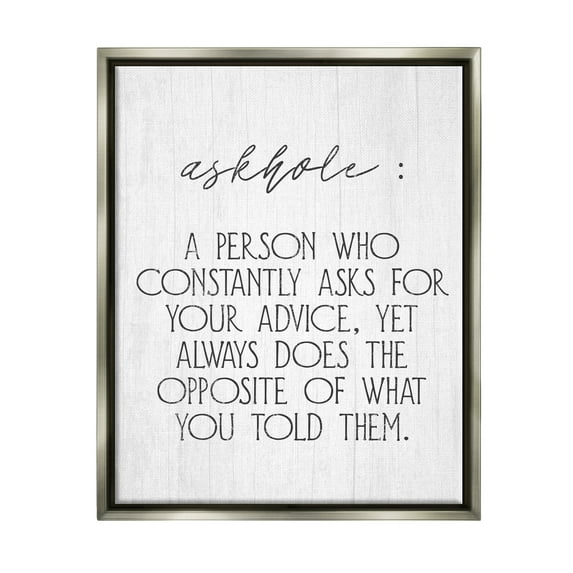 Stupell Industries Funny Askhole Definition Typography Painting Gray Floater Framed Art Print Wall Art, 25 x 31