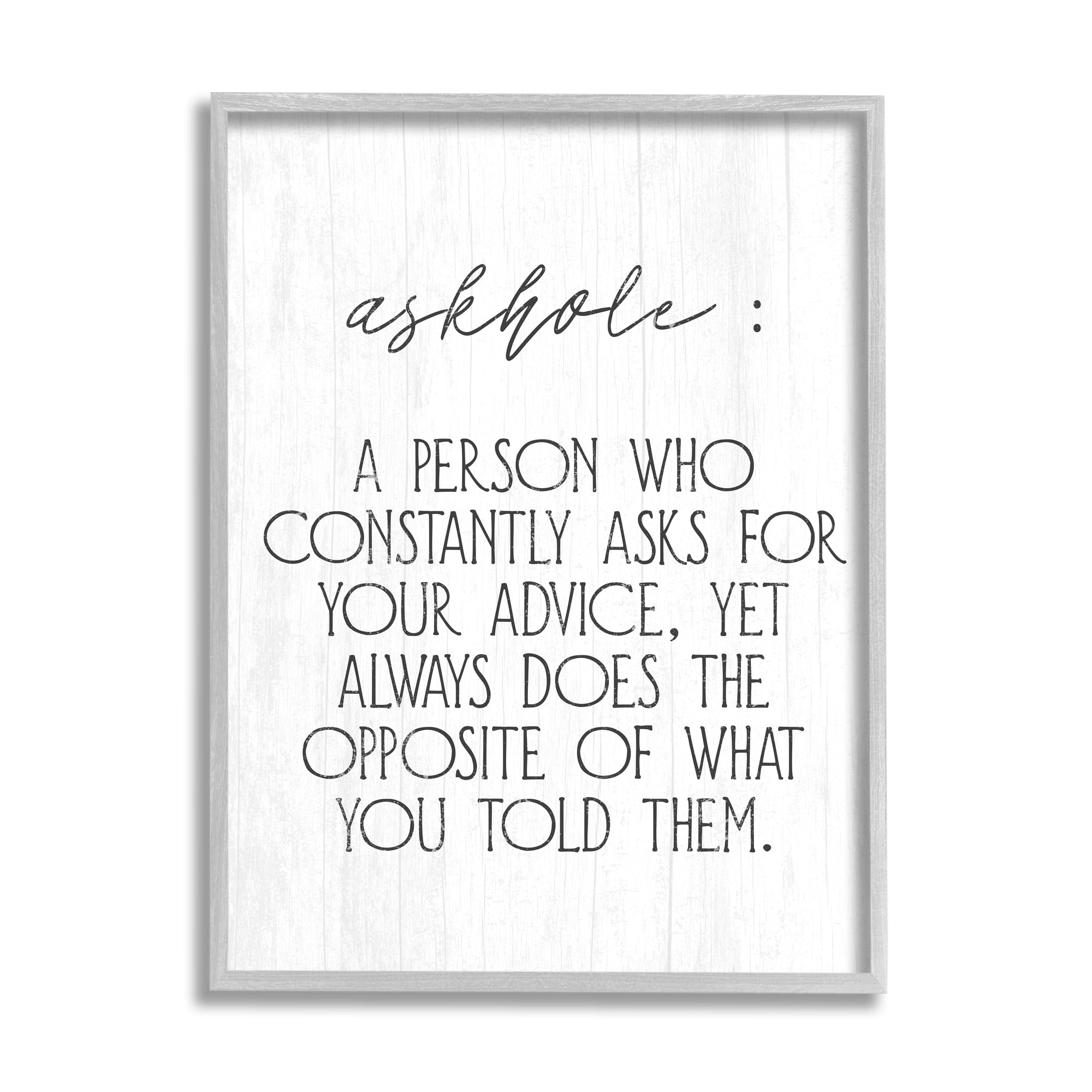 Stupell Industries Funny Askhole Definition Typography Painting Gray Framed Art Print Wall Art, 11 x 14