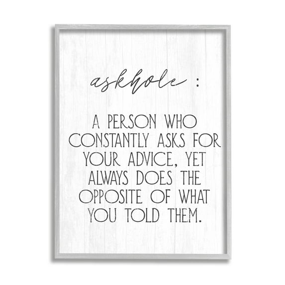 Stupell Industries Funny Askhole Definition Typography Painting Gray Framed Art Print Wall Art, 11 x 14