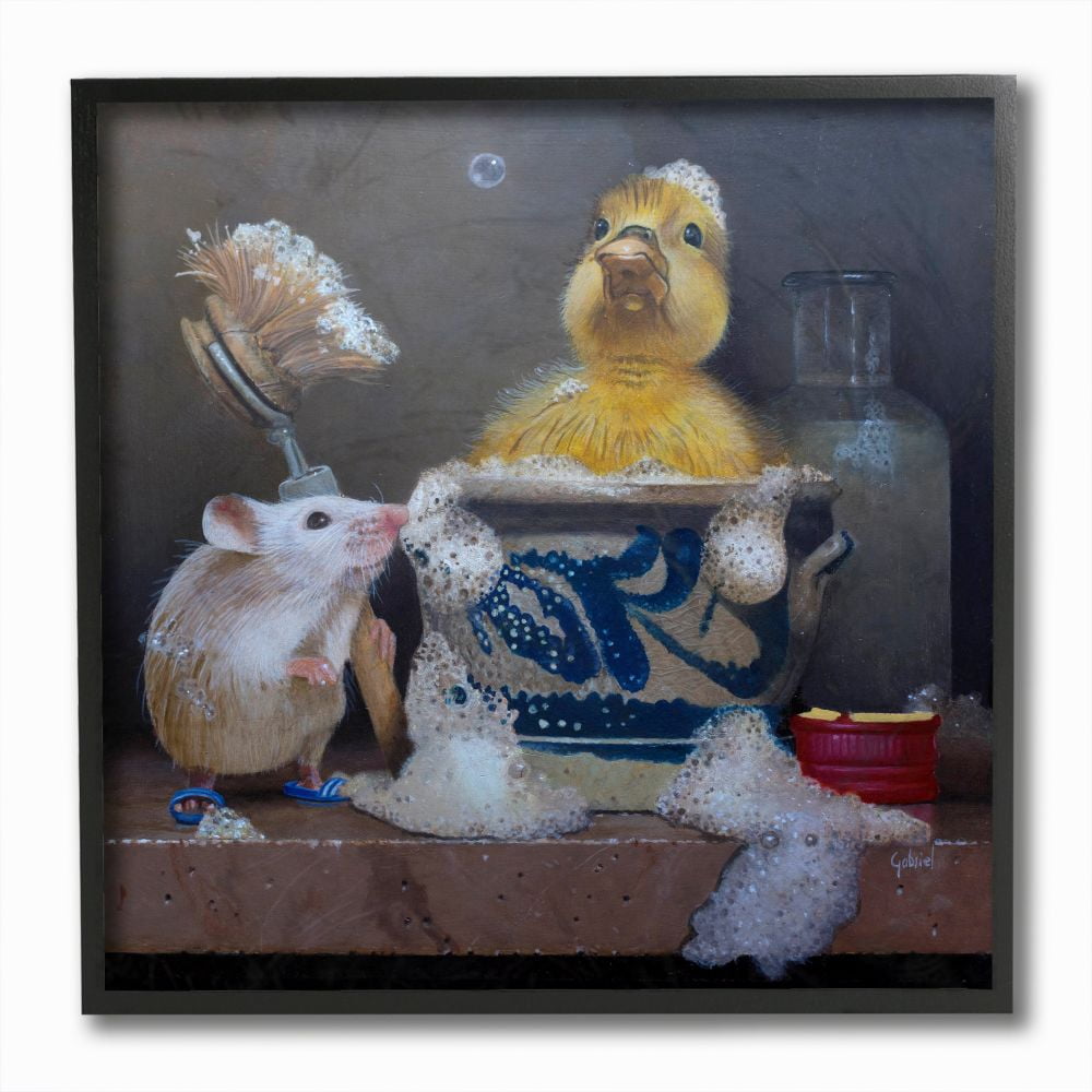 Stupell Industries Funny Baby Mouse And Chick Animal Painting Framed Giclee Texturized Art by Gabriel Gressie