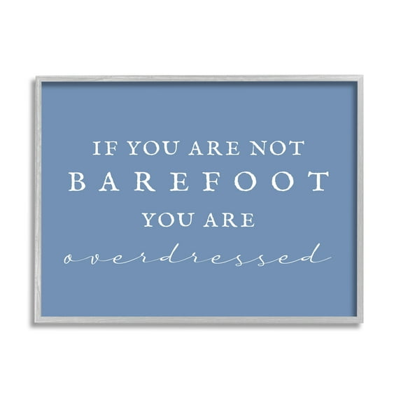 Stupell Industries Funny Barefoot Beach Phrase Inspirational Painting Gray Framed Art Print Wall Art, 30 x 24