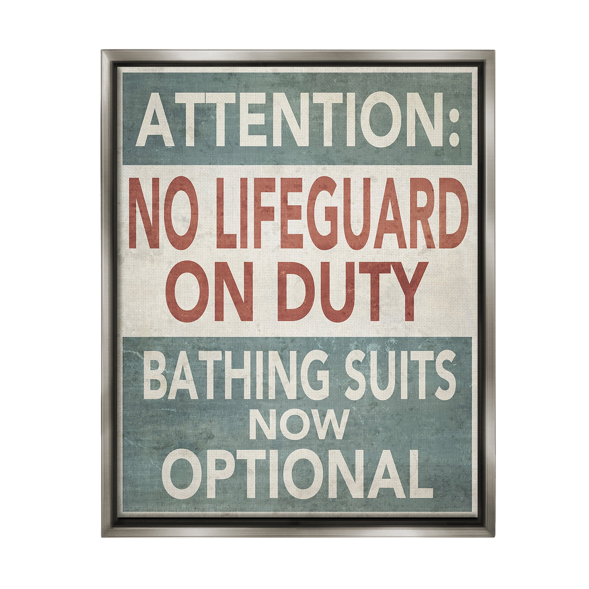 Stupell Industries Funny Bathing Suits Optional Typography Painting Gray Floater Framed Canvas Art Print Wall Art, 25 x 31