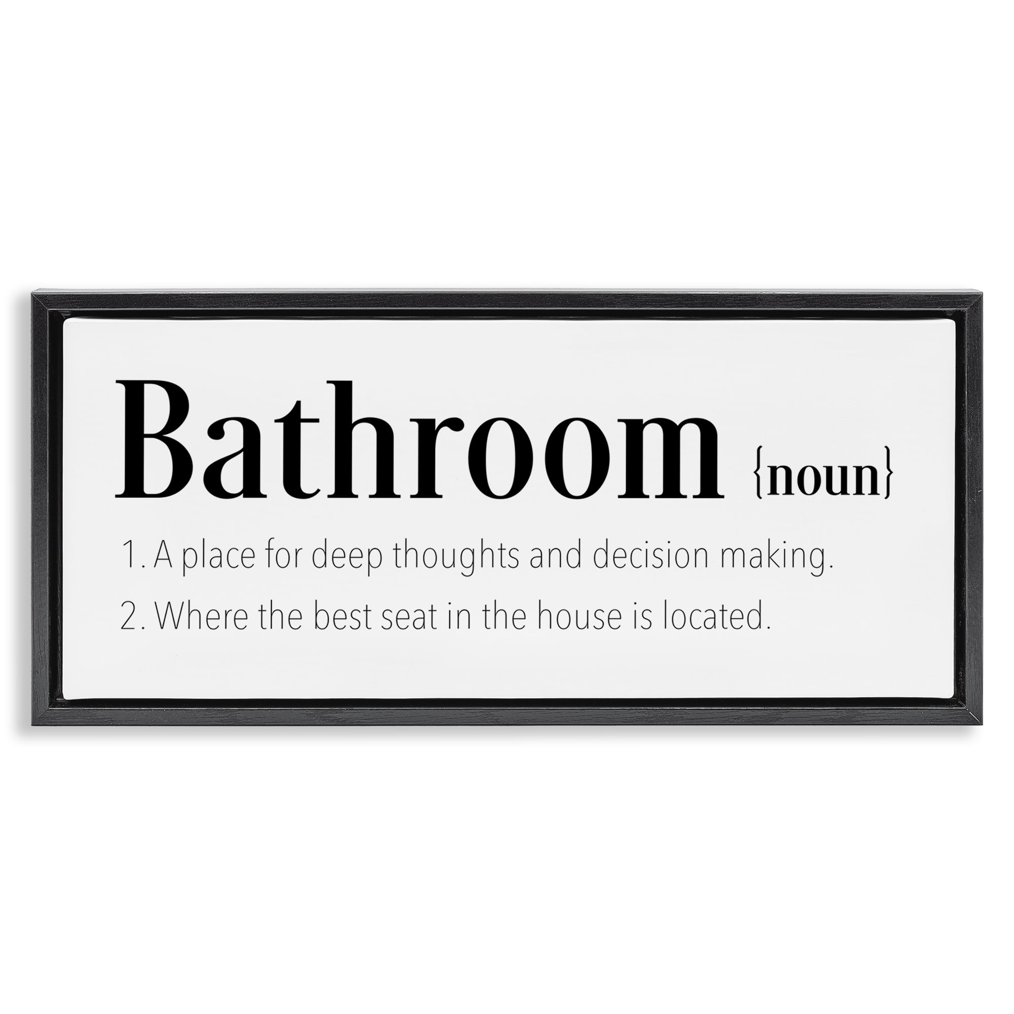 Stupell Industries Funny Bathroom Definition Bath & Laundry Painting Black Floater Framed Canvas Art Print Wall Art, 31 x 14