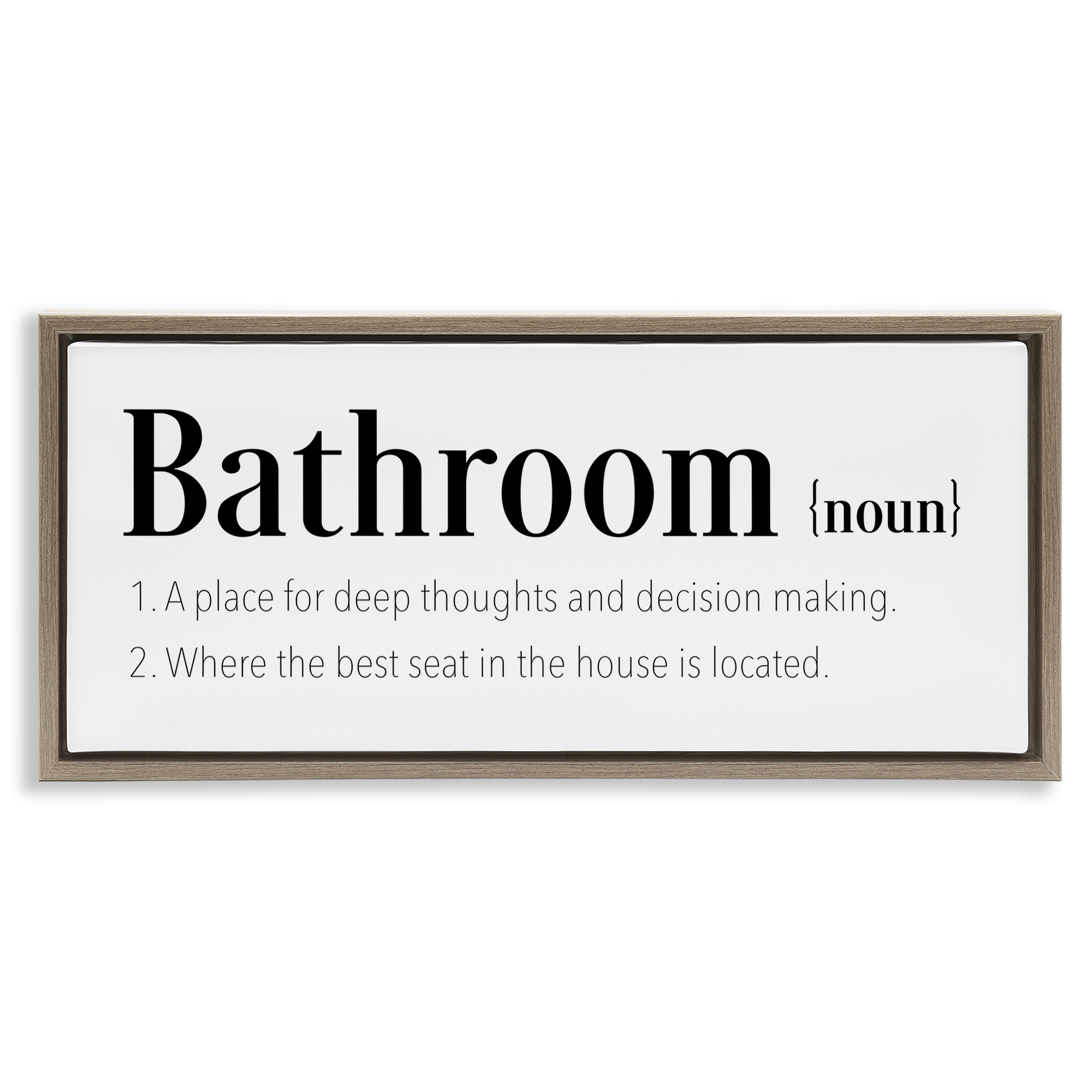 Stupell Industries Funny Bathroom Definition Bath & Laundry Painting Brown Floater Framed Canvas Art Print Wall Art, 25 x 11