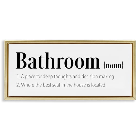 Stupell Industries Funny Bathroom Definition Bath & Laundry Painting Gold Floater Framed Canvas Art Print Wall Art, 25 x 11