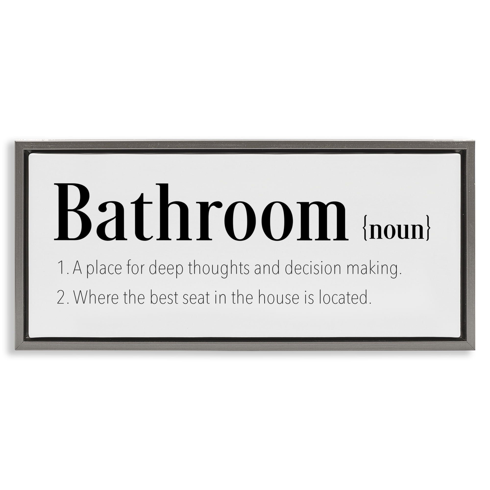 Stupell Industries Funny Bathroom Definition Bath & Laundry Painting Gray Floater Framed Canvas Art Print Wall Art, 25 x 11