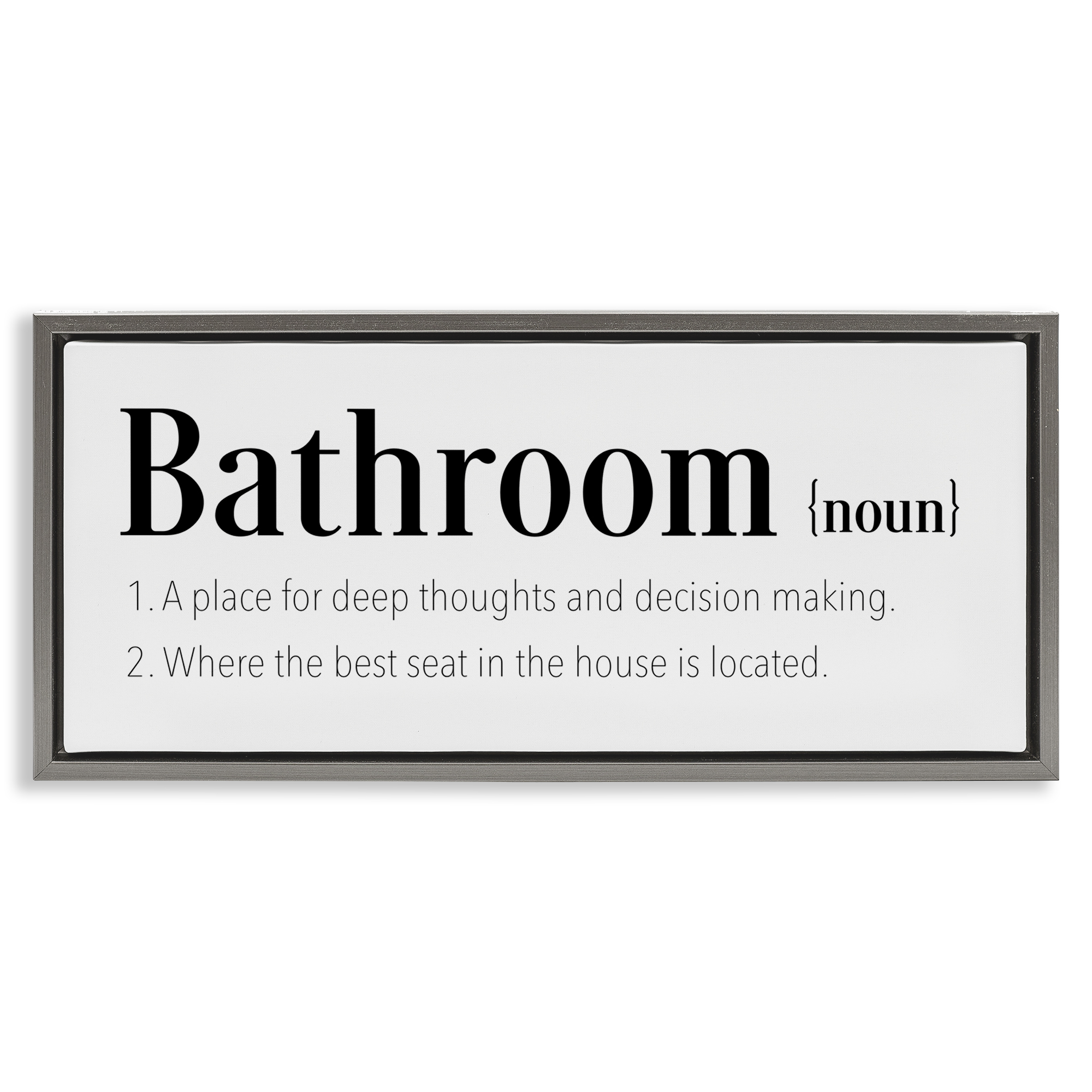 Stupell Industries Funny Bathroom Definition Bath & Laundry Painting Gray Floater Framed Canvas Art Print Wall Art, 31 x 14