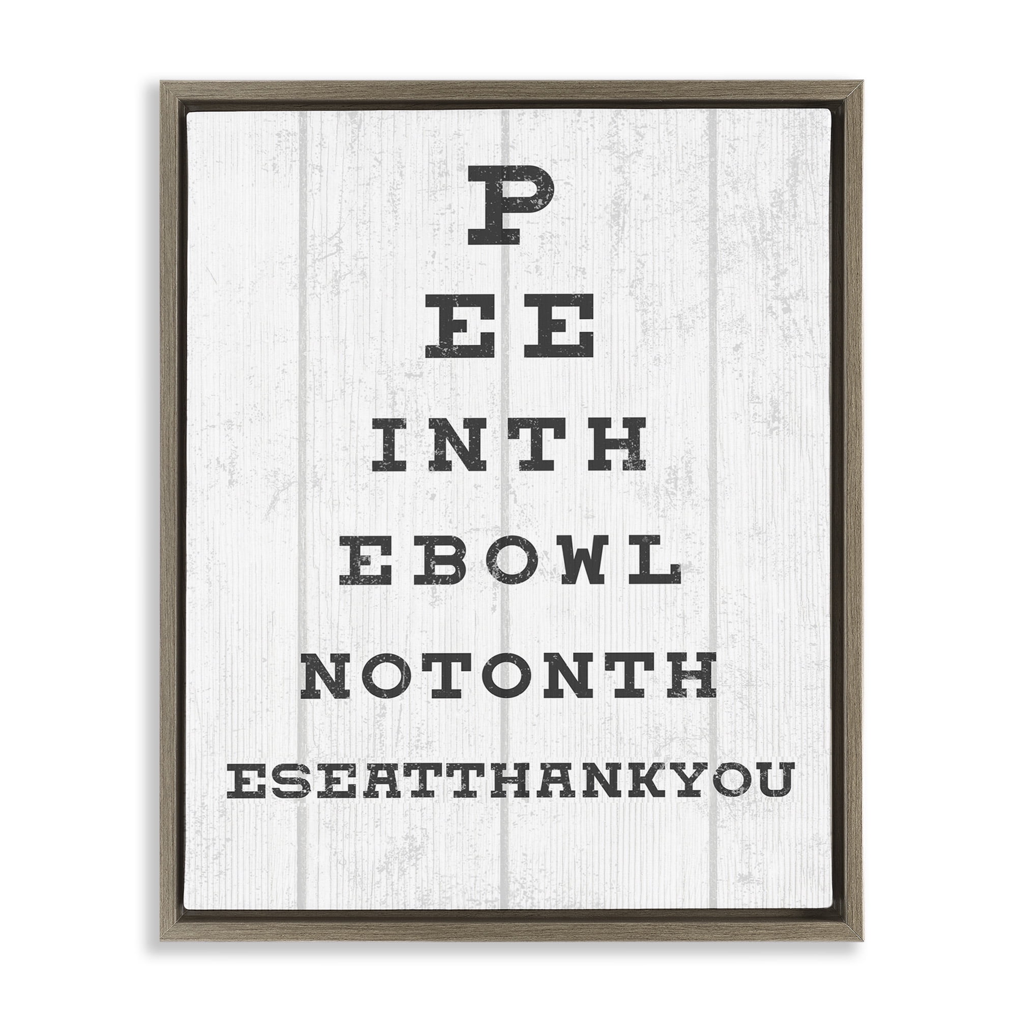 Stupell Industries Funny Bathroom Seeing Eye Chart Typography Painting Brown Floater Framed Canvas Art Print Wall Art, 25 x 31