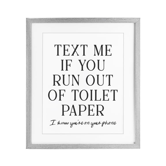 Stupell Industries Funny Bathroom Texting Gray Framed Print Under Glass, design by Lettered and Lined