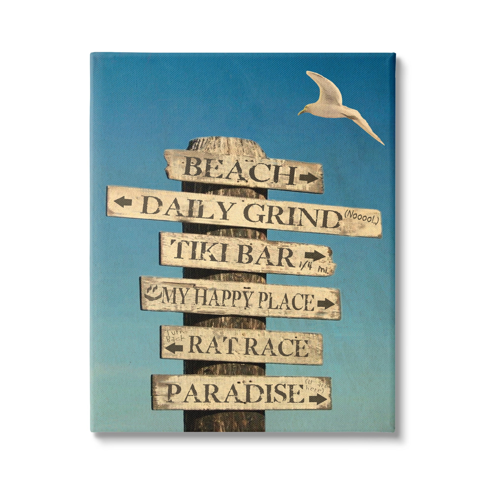 Stupell Industries Funny Beach Directions Sign Animals & Insects Painting Gallery Wrapped Canvas Print Wall Art, 30 x 40