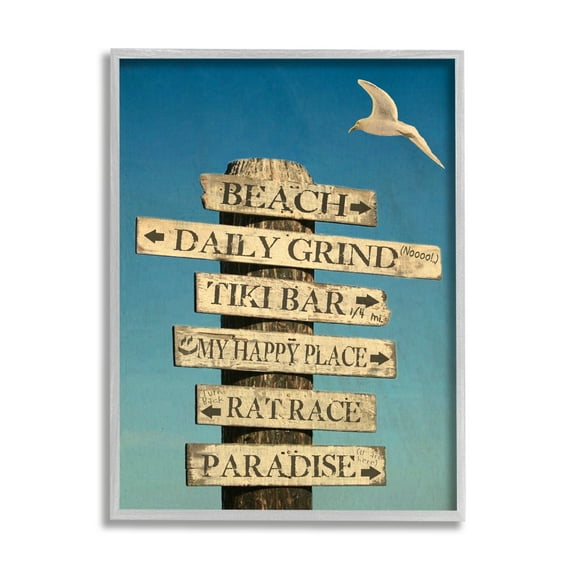 Stupell Industries Funny Beach Directions Sign Animals & Insects Painting Gray Framed Art Print Wall Art, 24 x 30