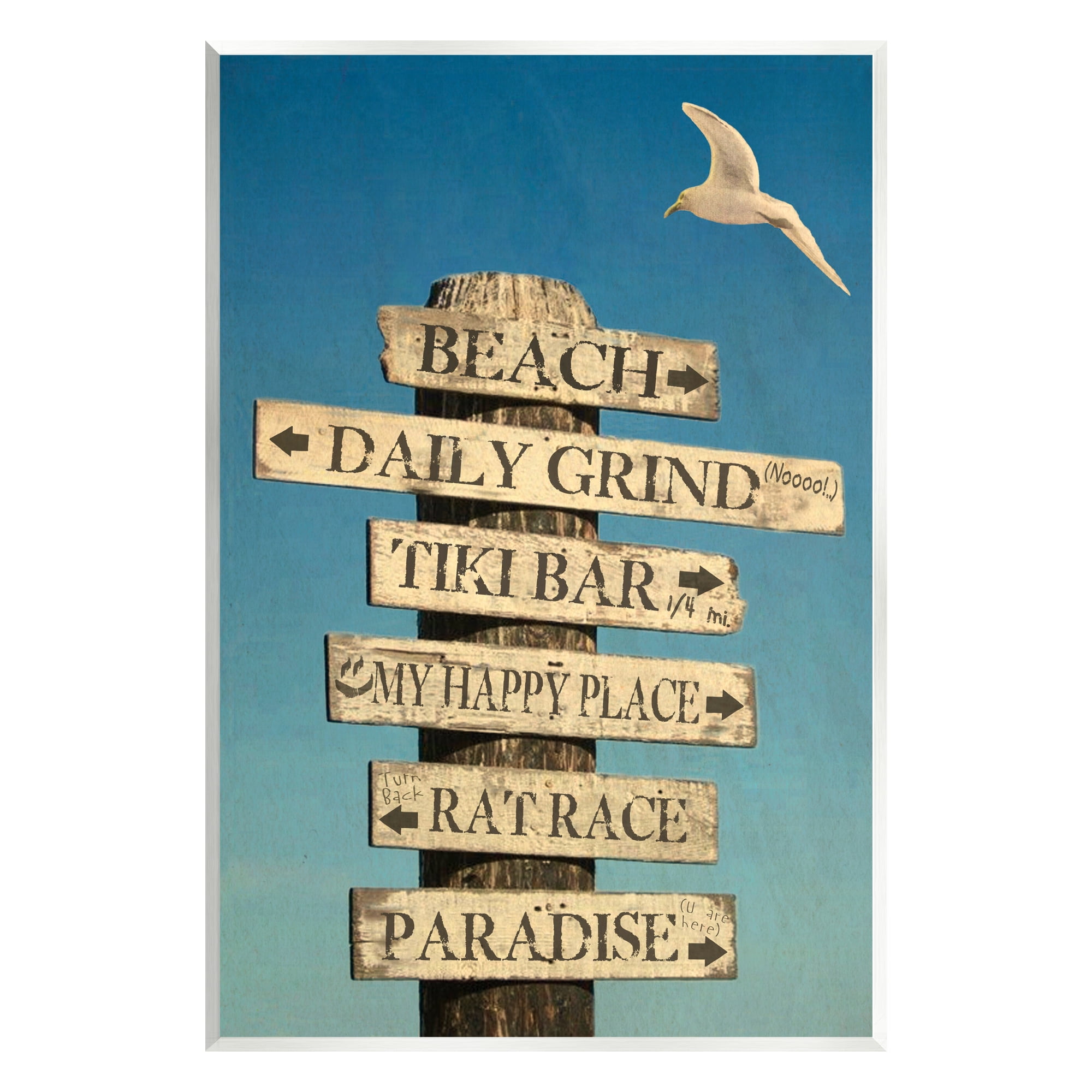 Stupell Industries Funny Beach Directions Sign Animals & Insects Painting Unframed Art Print Wall Art, 10 x 15