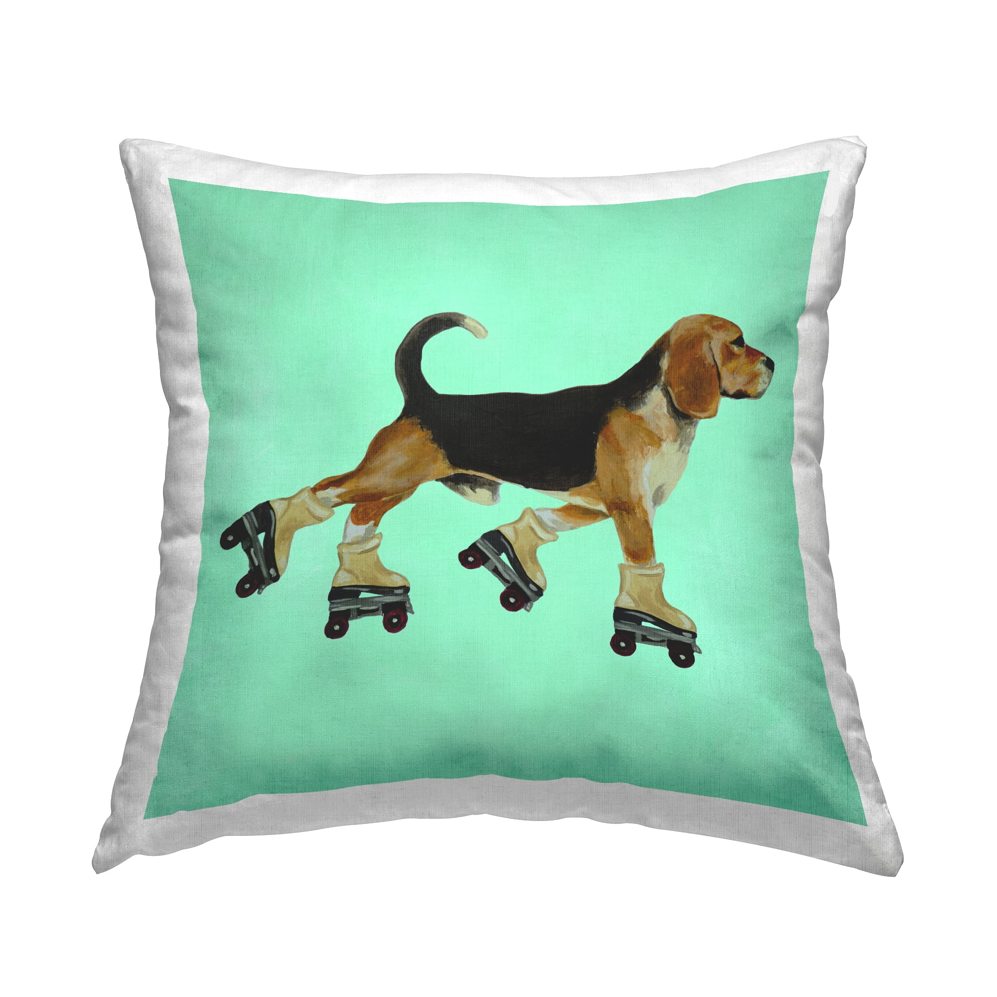 Stupell Industries Funny Beagle In Roller Skates Square Decorative Printed Throw Pillow, 18 x 18,