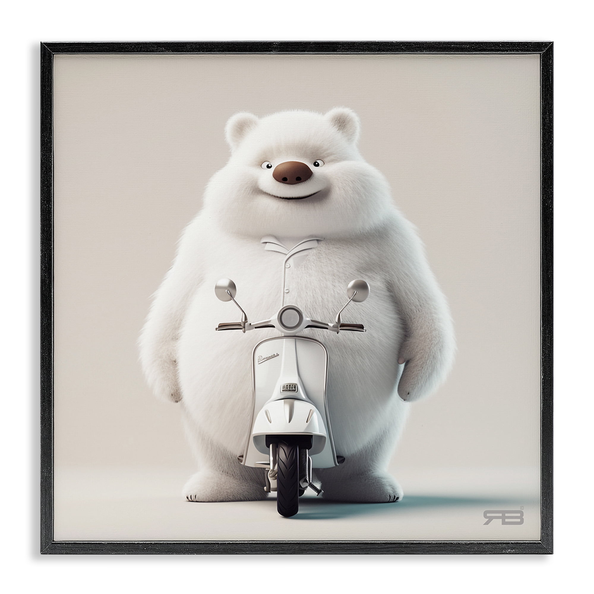 Stupell Industries Funny Bear with Scooter Animals Painting Black Framed Art Print Wall Art, 17 x 17