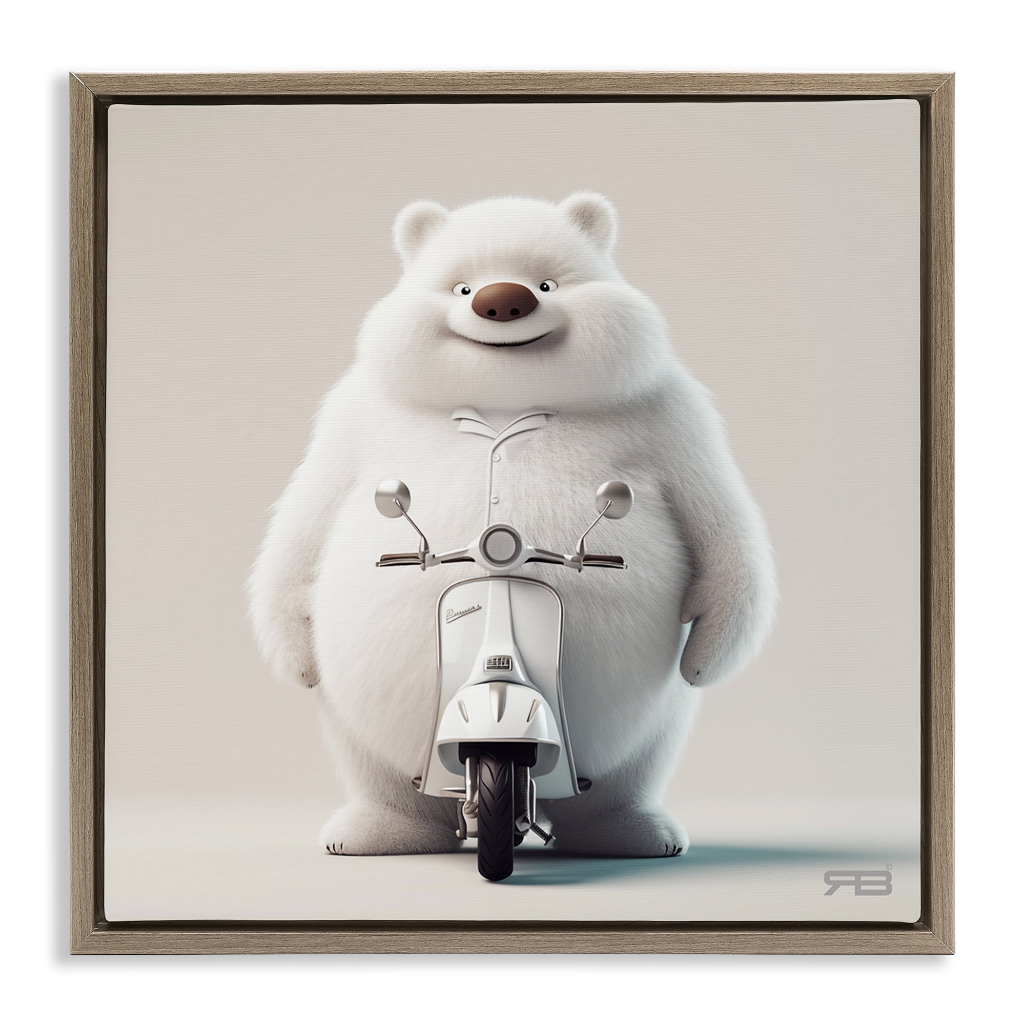 Stupell Industries Funny Bear with Scooter Animals Painting Brown Floater Framed Canvas Art Print Wall Art, 18 x 18