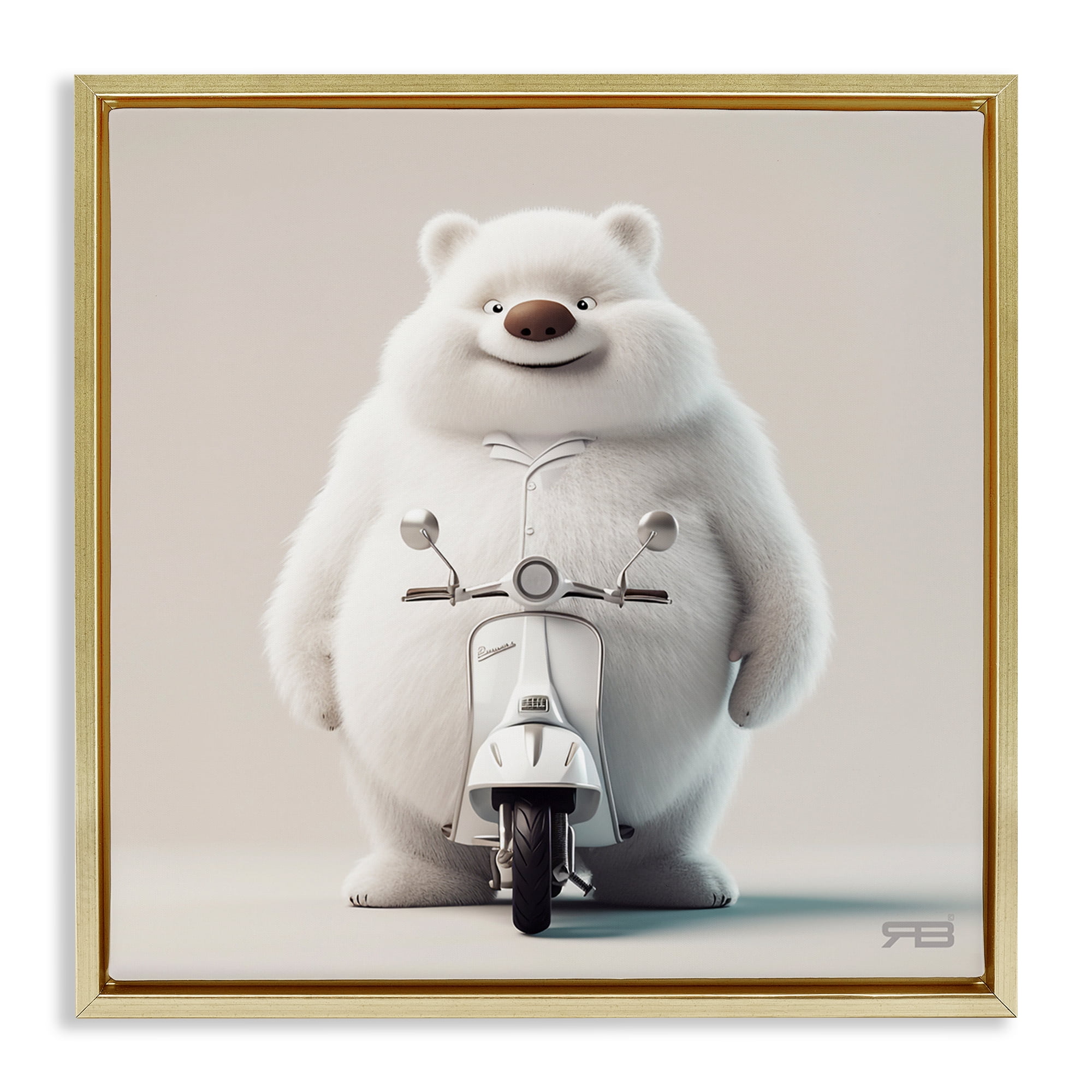 Stupell Industries Funny Bear with Scooter Animals Painting Gold Floater Framed Canvas Art Print Wall Art, 18 x 18