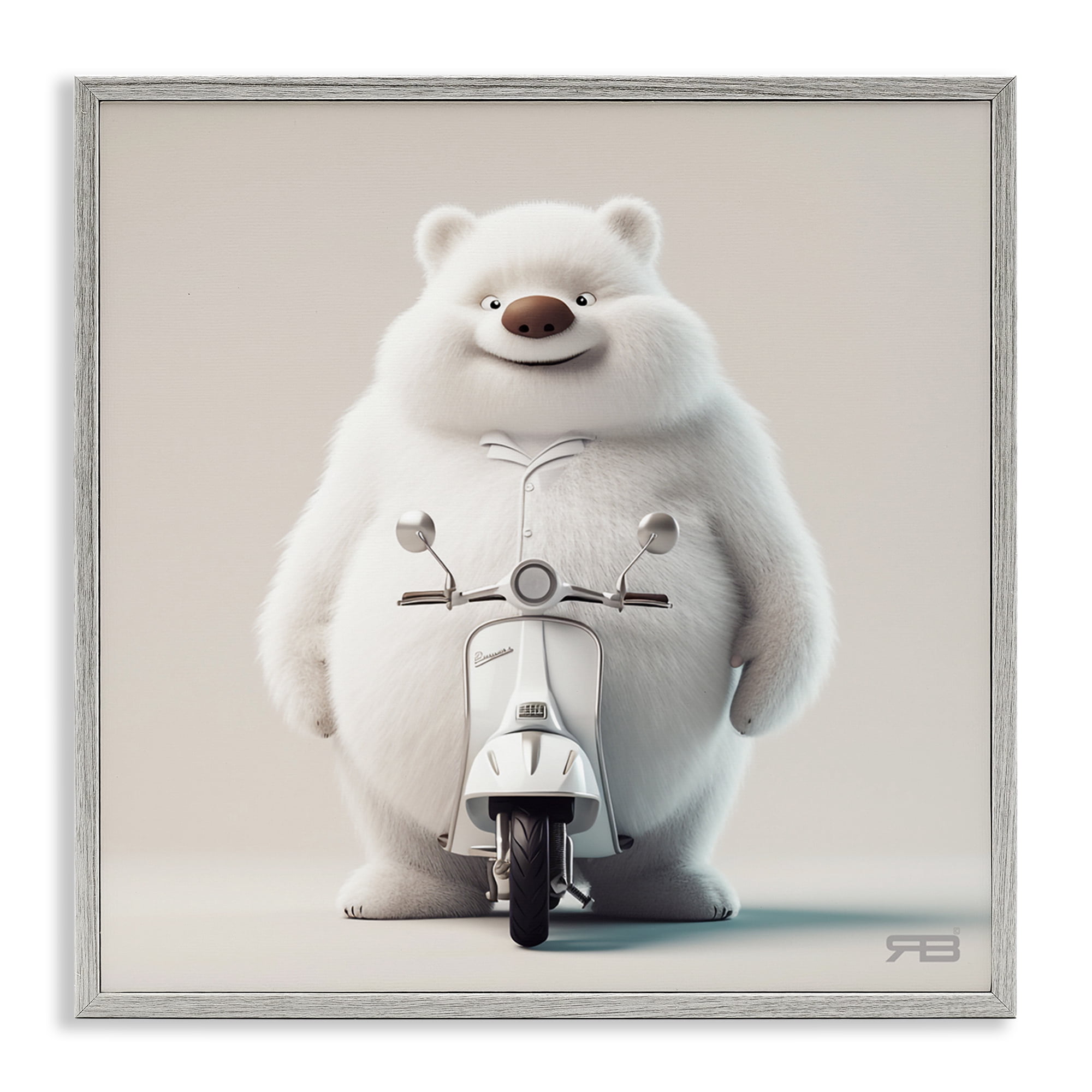 Stupell Industries Funny Bear with Scooter Animals Painting Gray Framed Art Print Wall Art, 12 x 12