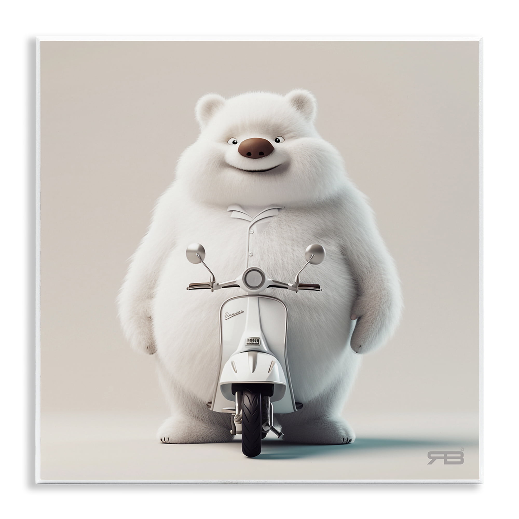 Stupell Industries Funny Bear with Scooter Animals Painting Unframed Art Print Wall Art, 12 x 12