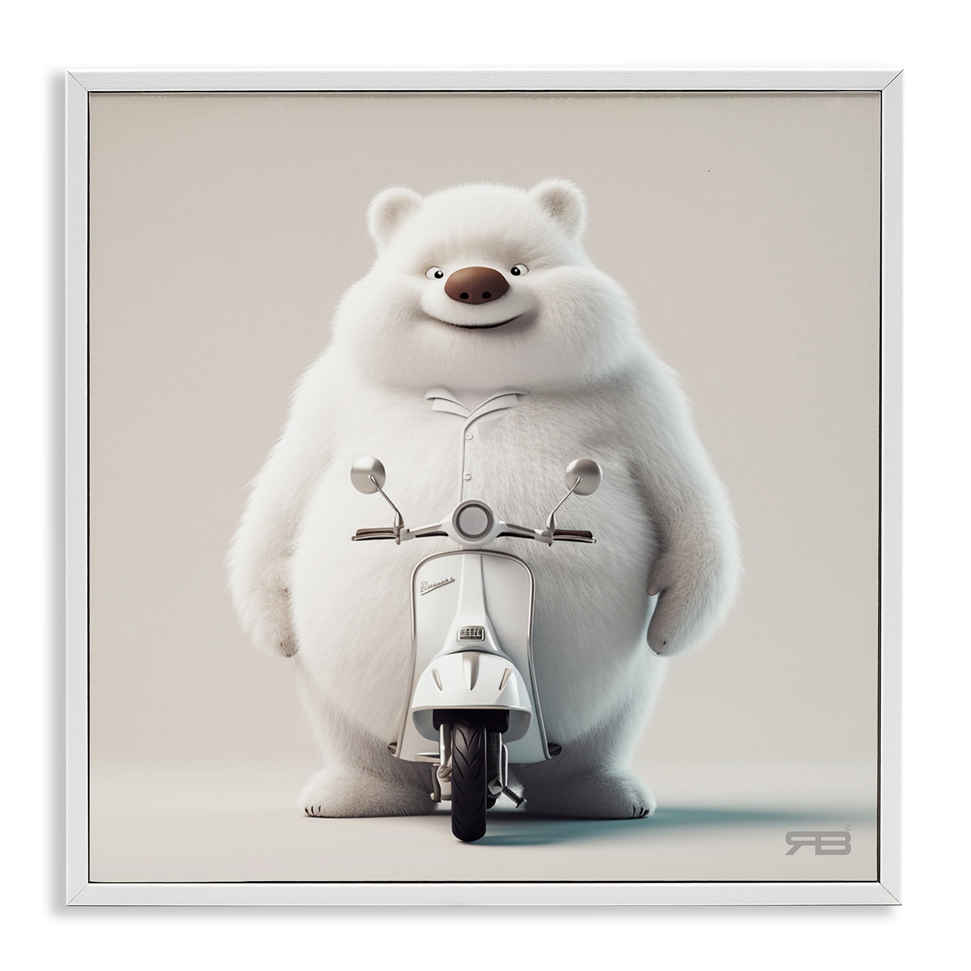Stupell Industries Funny Bear with Scooter Animals Painting White Framed Art Print Wall Art, 24 x 24