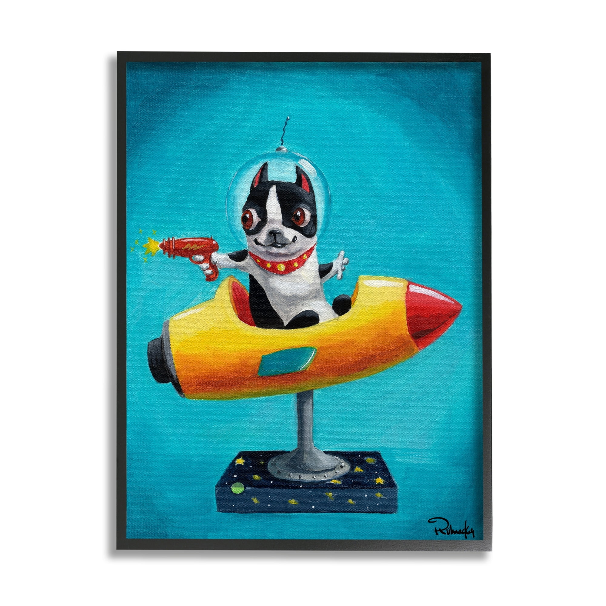 Stupell Industries Funny Big Eye Space Dog Retro Rocketship Ride, 11 x 14, Design by Brian Rubenacker