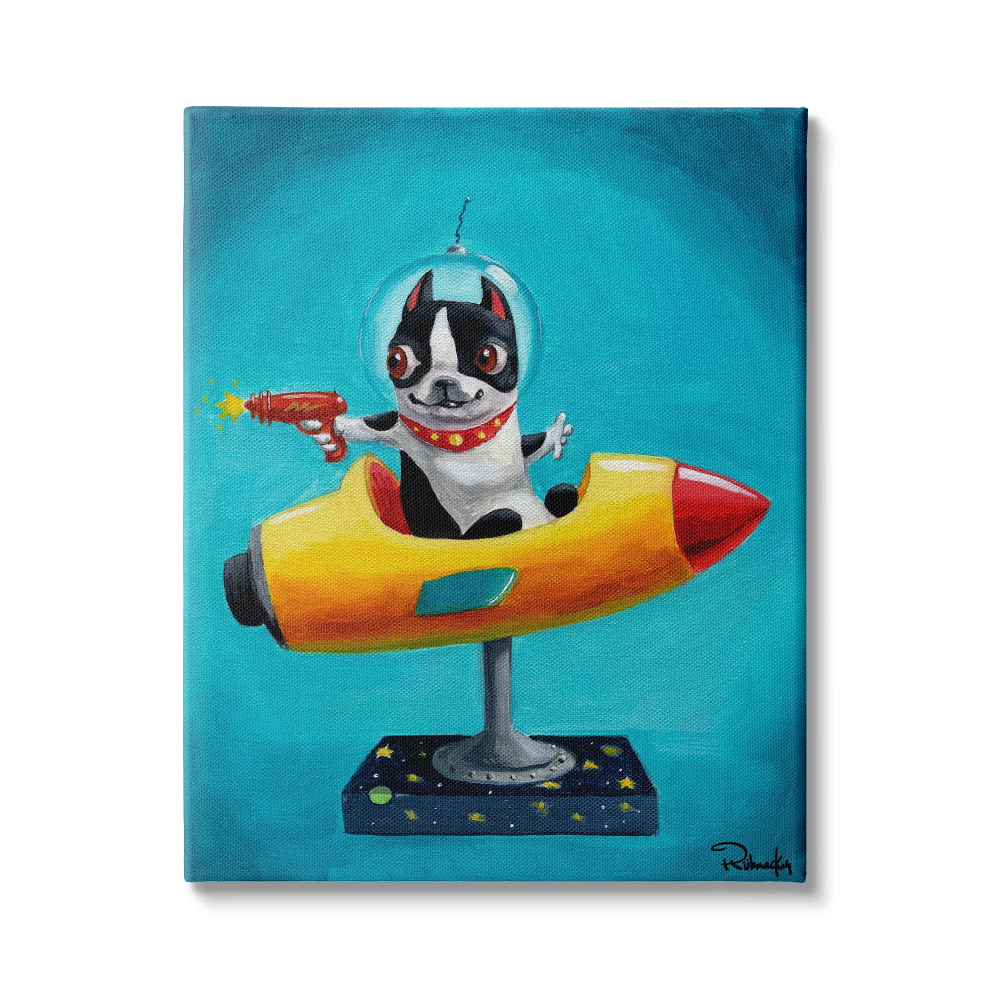 Stupell Industries Funny Big Eye Space Dog Retro Rocketship Ride, 16 x 20, Design by Brian Rubenacker