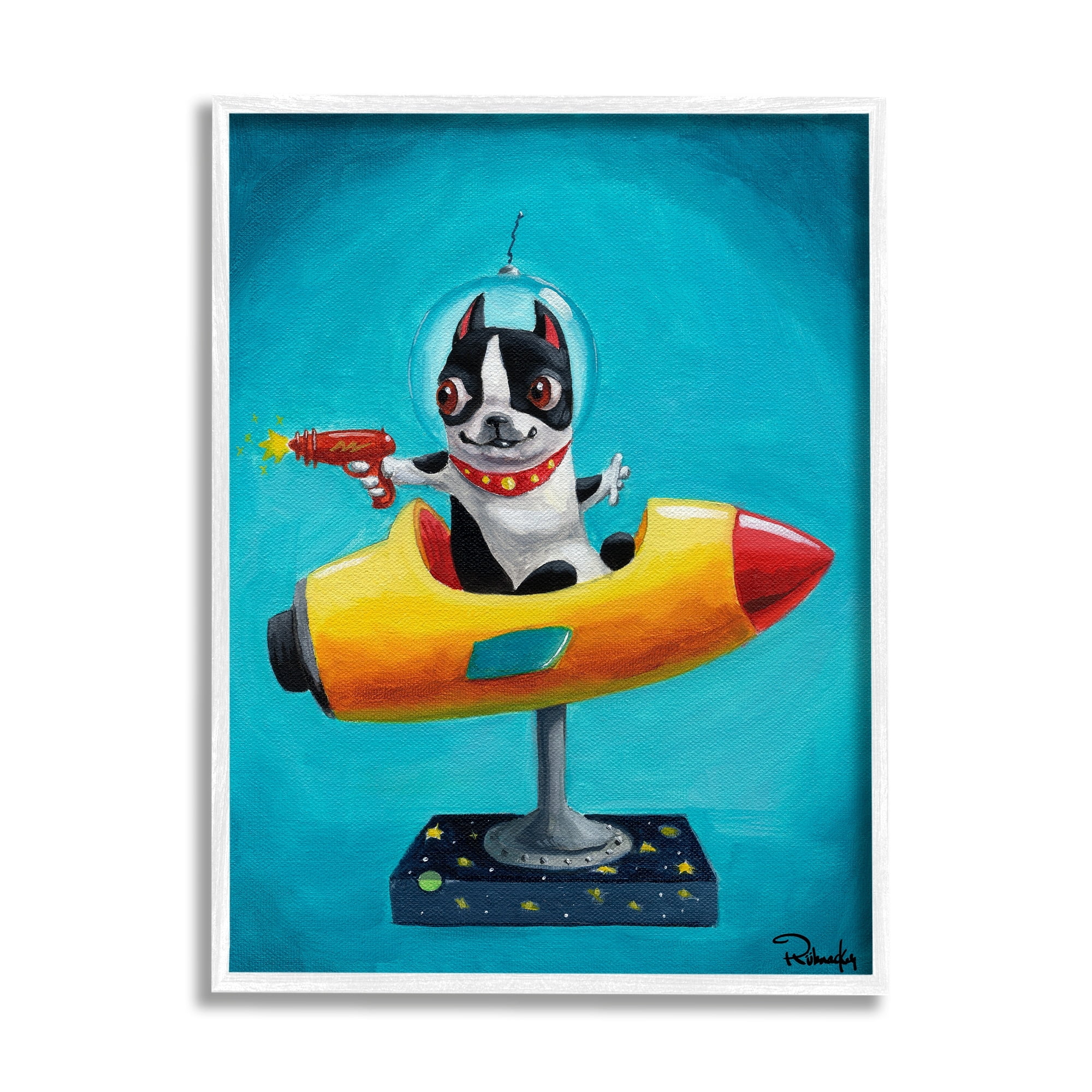 Stupell Industries Funny Big Eye Space Dog Retro Rocketship Ride, 16 x 20, Design by Brian Rubenacker