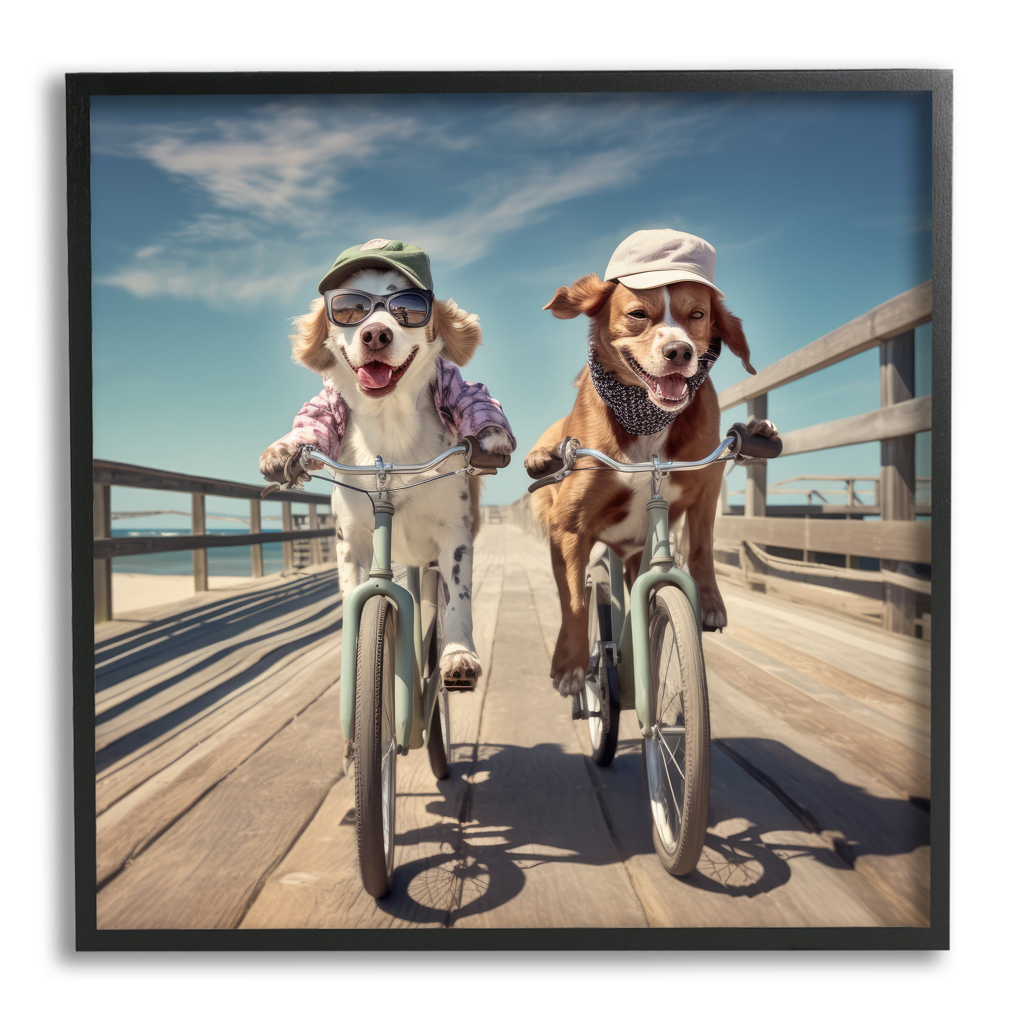 Stupell Industries Funny Bike Riding Dogs Animals & Insects Painting Black Framed Art Print Wall Art, 17 x 17