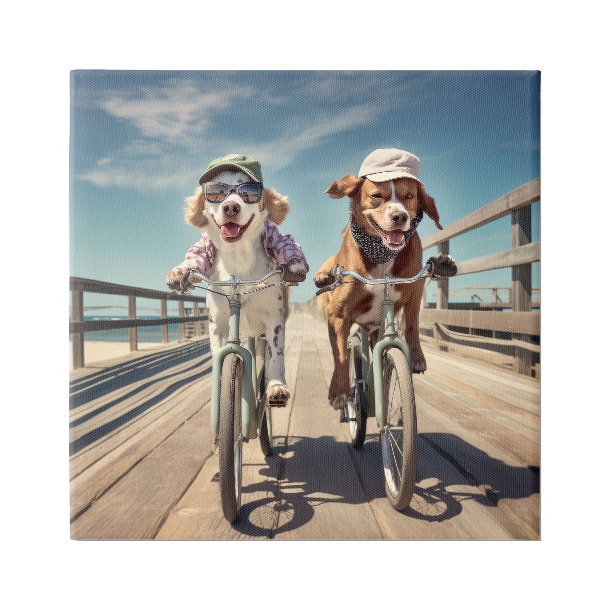 Stupell Industries Funny Bike Riding Dogs Animals & Insects Painting Gallery Wrapped Canvas Art Print Wall Art, 17 x 17