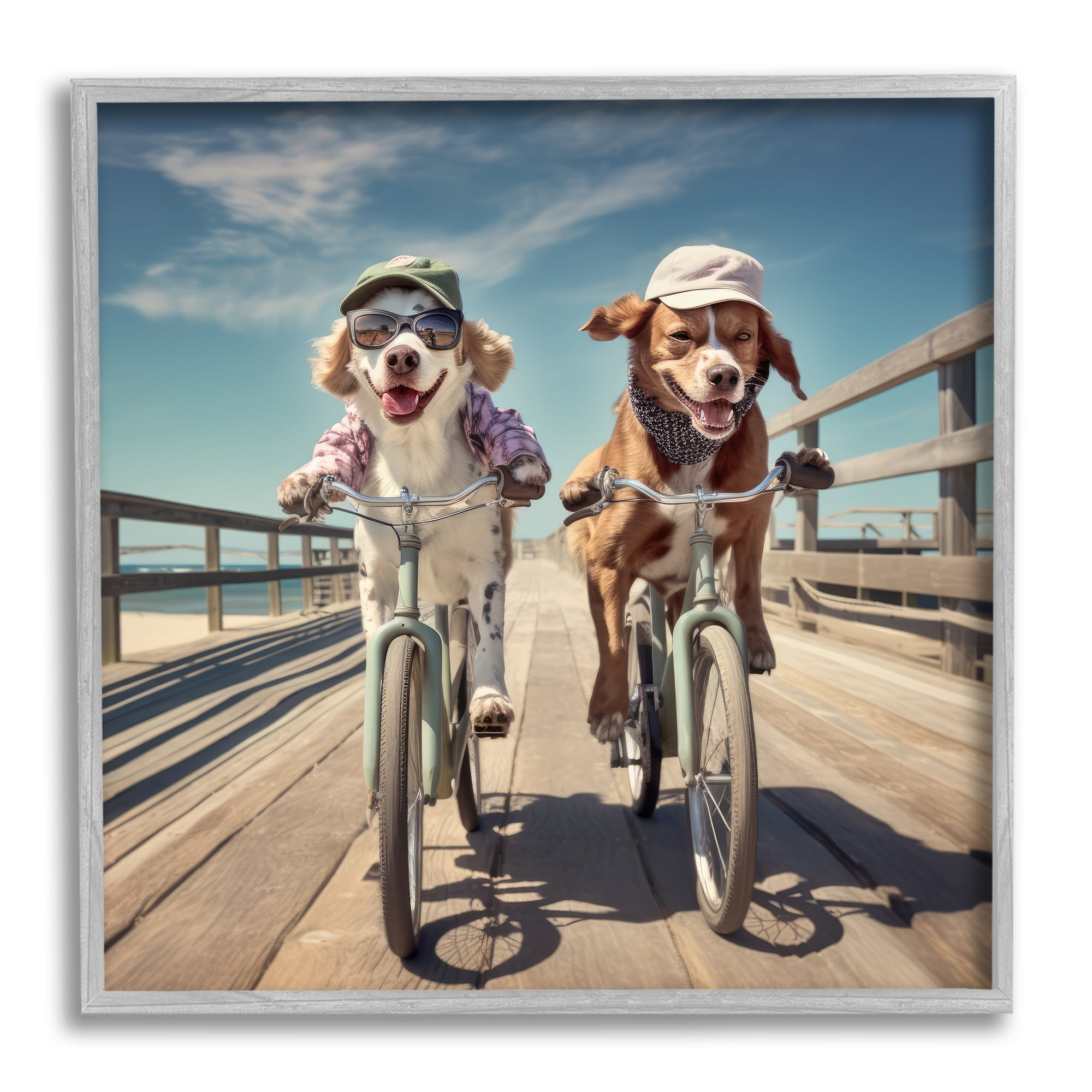 Stupell Industries Funny Bike Riding Dogs Animals & Insects Painting Gray Framed Art Print Wall Art, 17 x 17