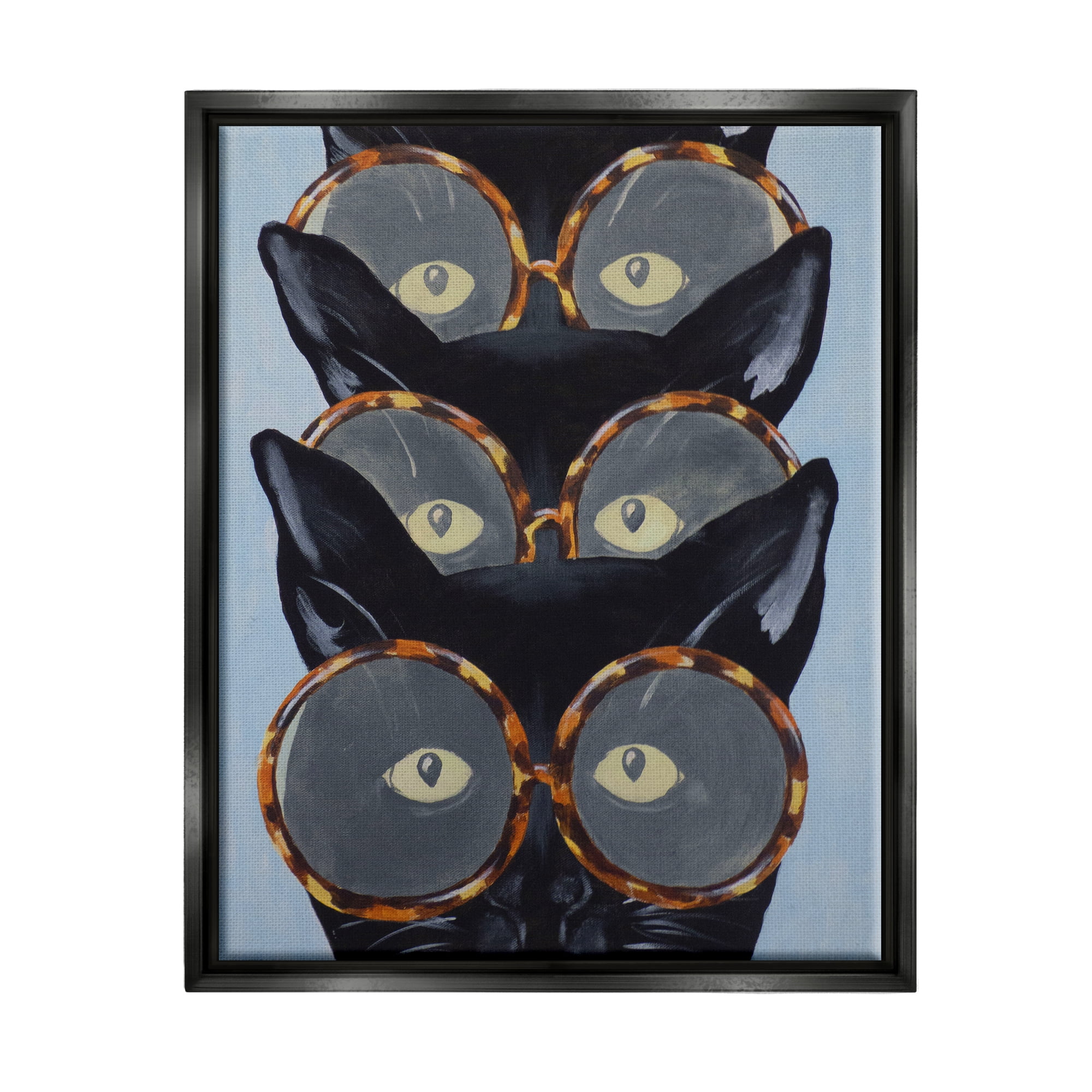 Stupell Industries Funny Black Cats In Glasses Animals & Insects Painting Black Floater Framed Art Print Wall Art