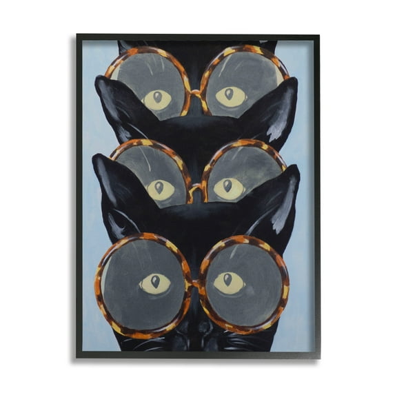 Stupell Industries Funny Black Cats In Glasses Animals & Insects Painting Black Framed Art Print Wall Art
