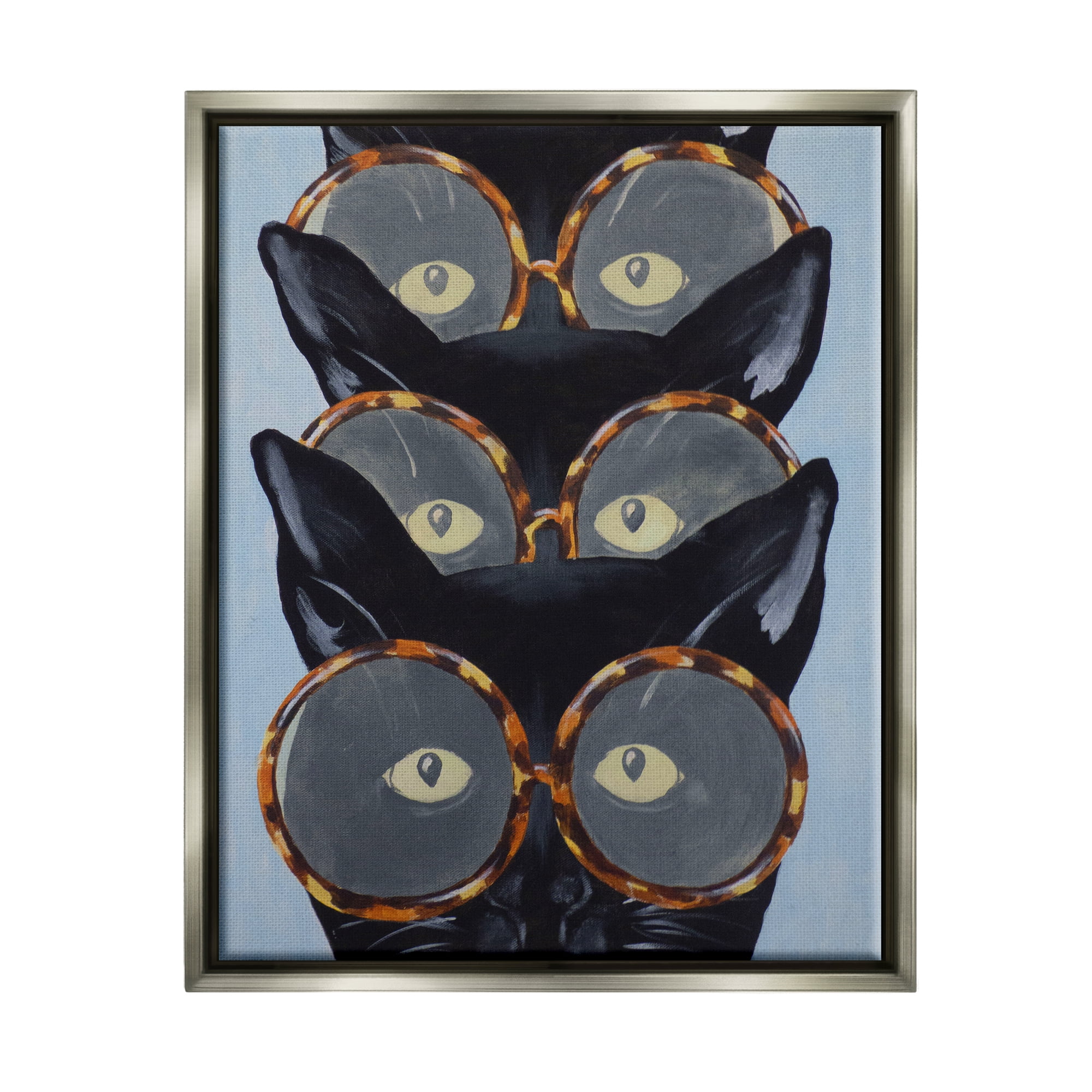 Stupell Industries Funny Black Cats In Glasses Animals & Insects Painting Gray Floater Framed Art Print Wall Art