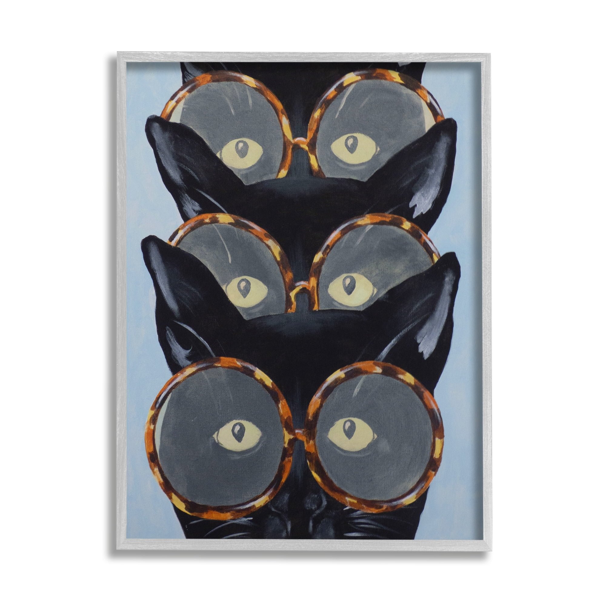 Stupell Industries Funny Black Cats In Glasses Animals & Insects Painting Gray Framed Art Print Wall Art