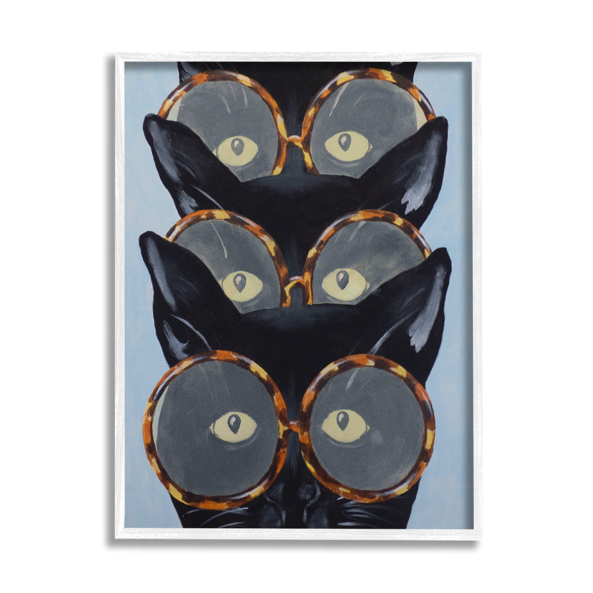 Stupell Industries Funny Black Cats In Glasses Animals & Insects Painting White Framed Art Print Wall Art