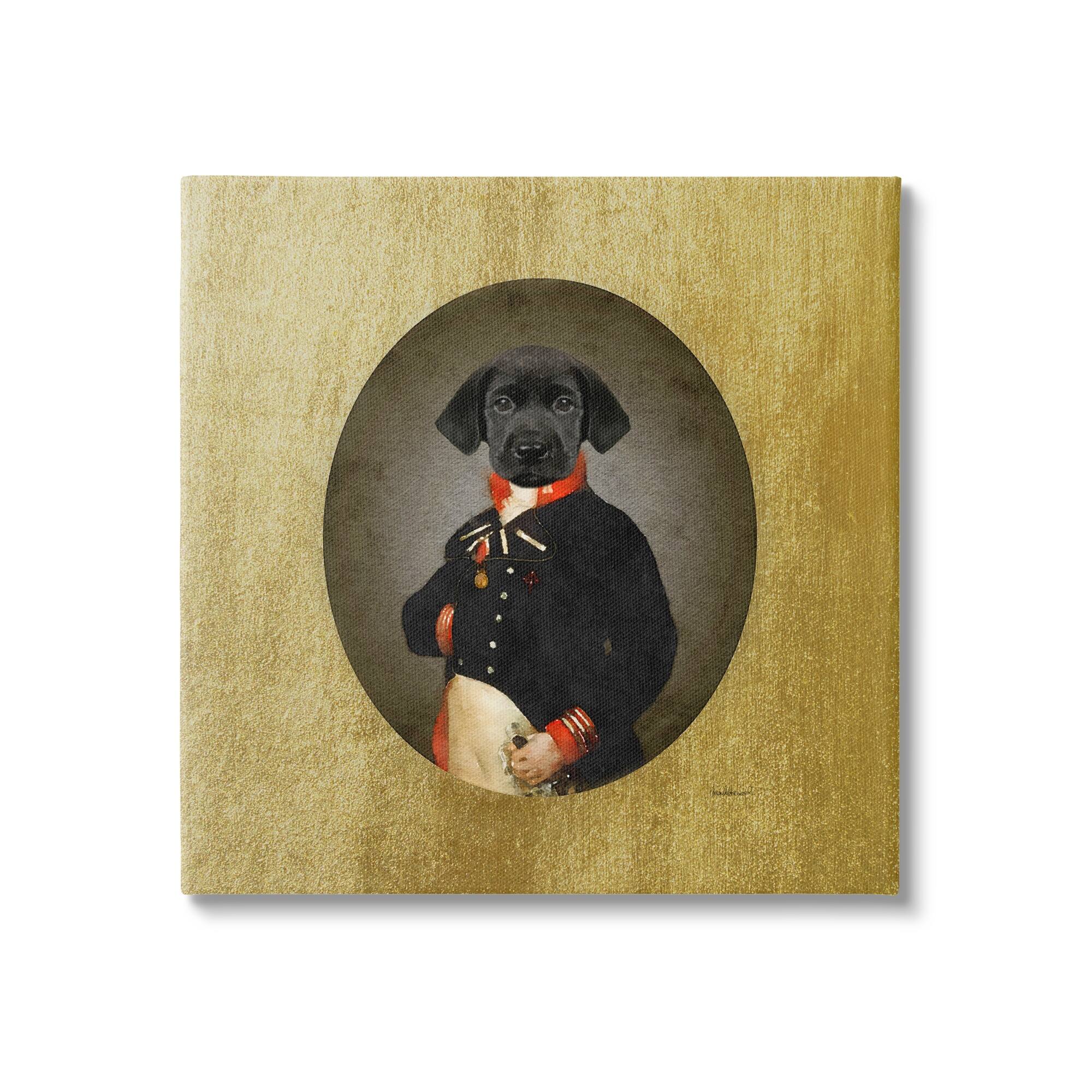 Stupell Industries Funny Black Dog Wearing Suit Vintage Admiral Portrait Graphic Art Gallery-Wrapped Canvas Print Wall Art, 17x17, by Amanda Greenwood