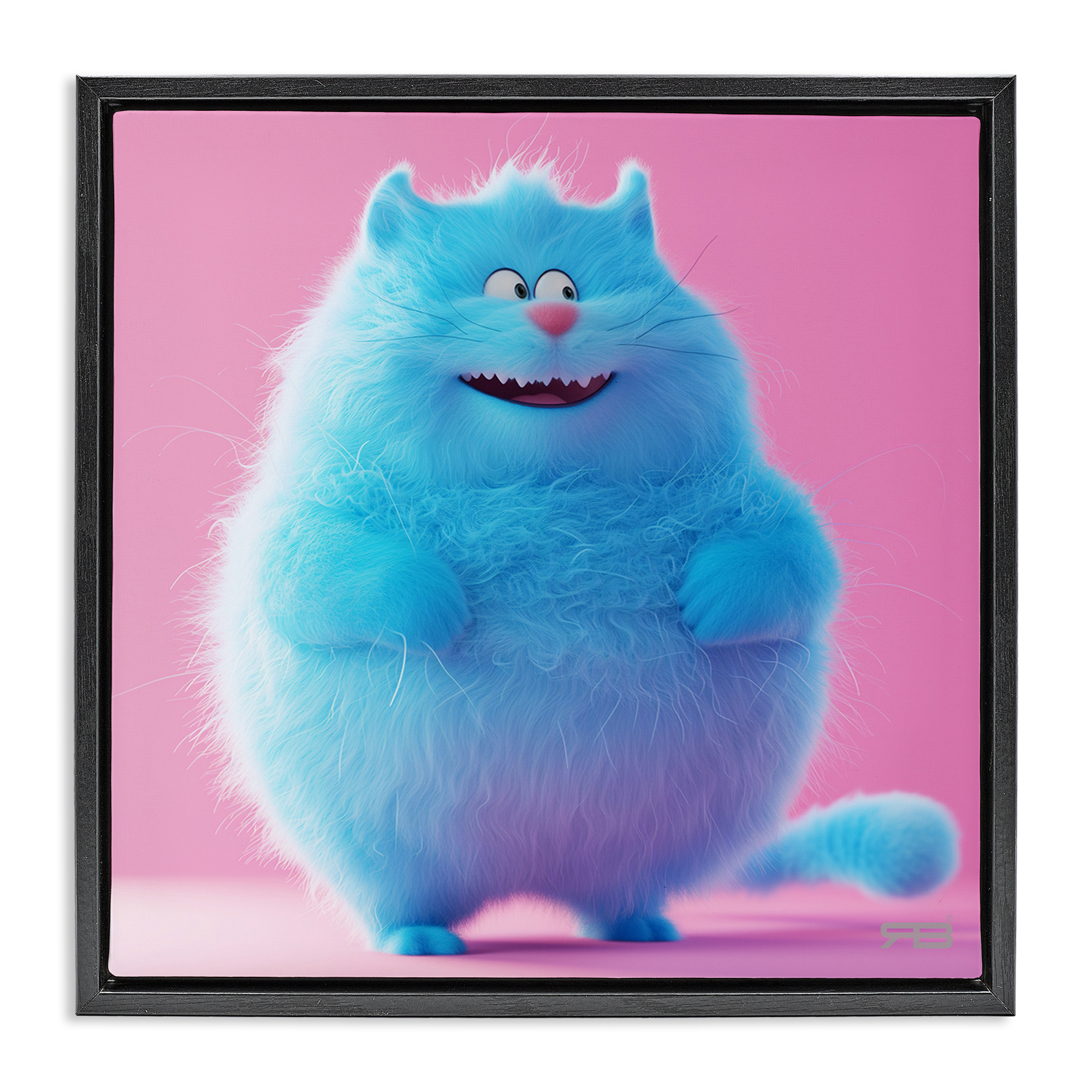 Stupell Industries Funny Blue Cat Animals Painting Black Floater Framed Canvas Art Print Wall Art, 18 x 18