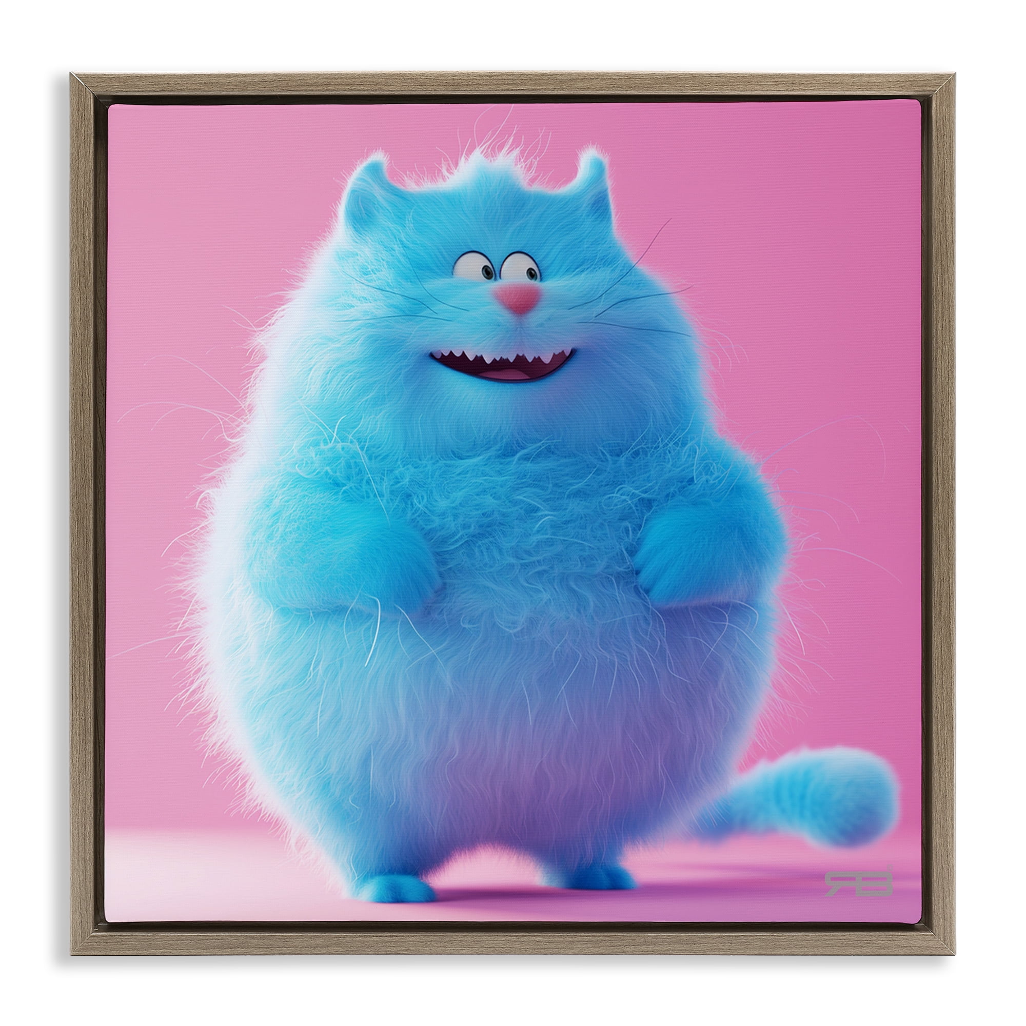 Stupell Industries Funny Blue Cat Animals Painting Brown Floater Framed Canvas Art Print Wall Art, 25 x 25