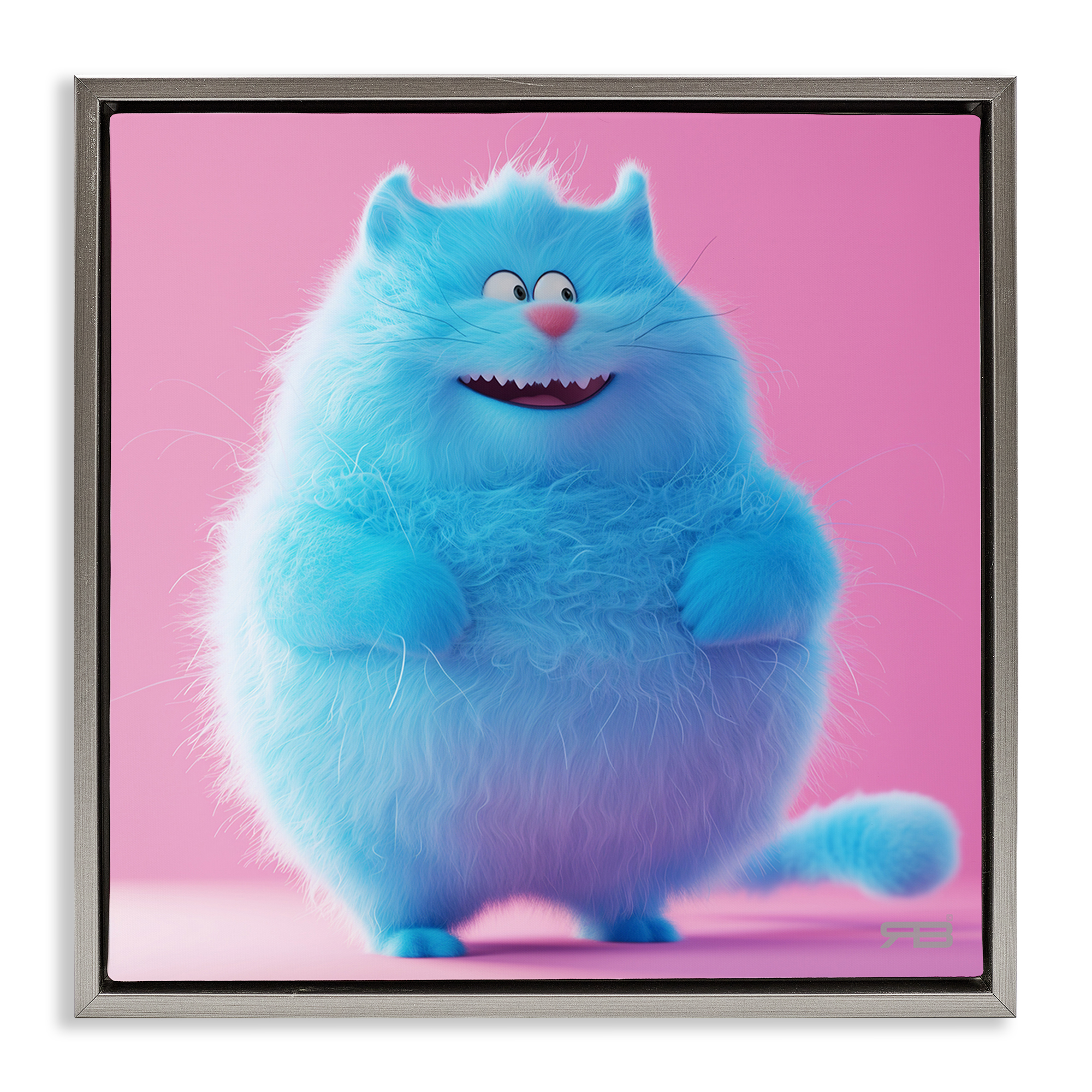 Stupell Industries Funny Blue Cat Animals Painting Gray Floater Framed Canvas Art Print Wall Art, 18 x 18