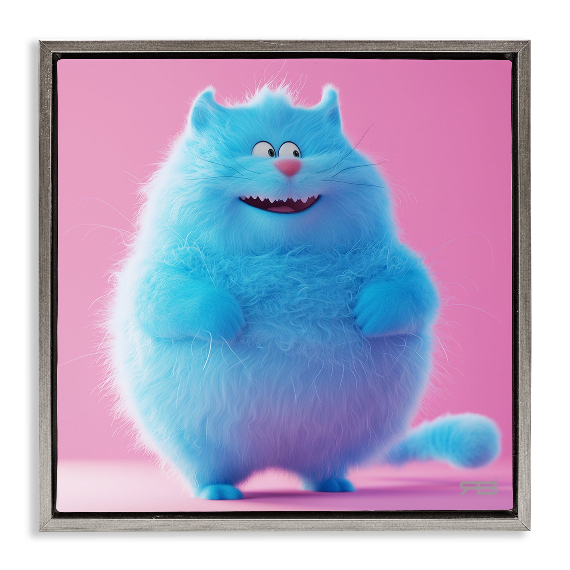 Stupell Industries Funny Blue Cat Animals Painting Gray Floater Framed Canvas Art Print Wall Art, 25 x 25