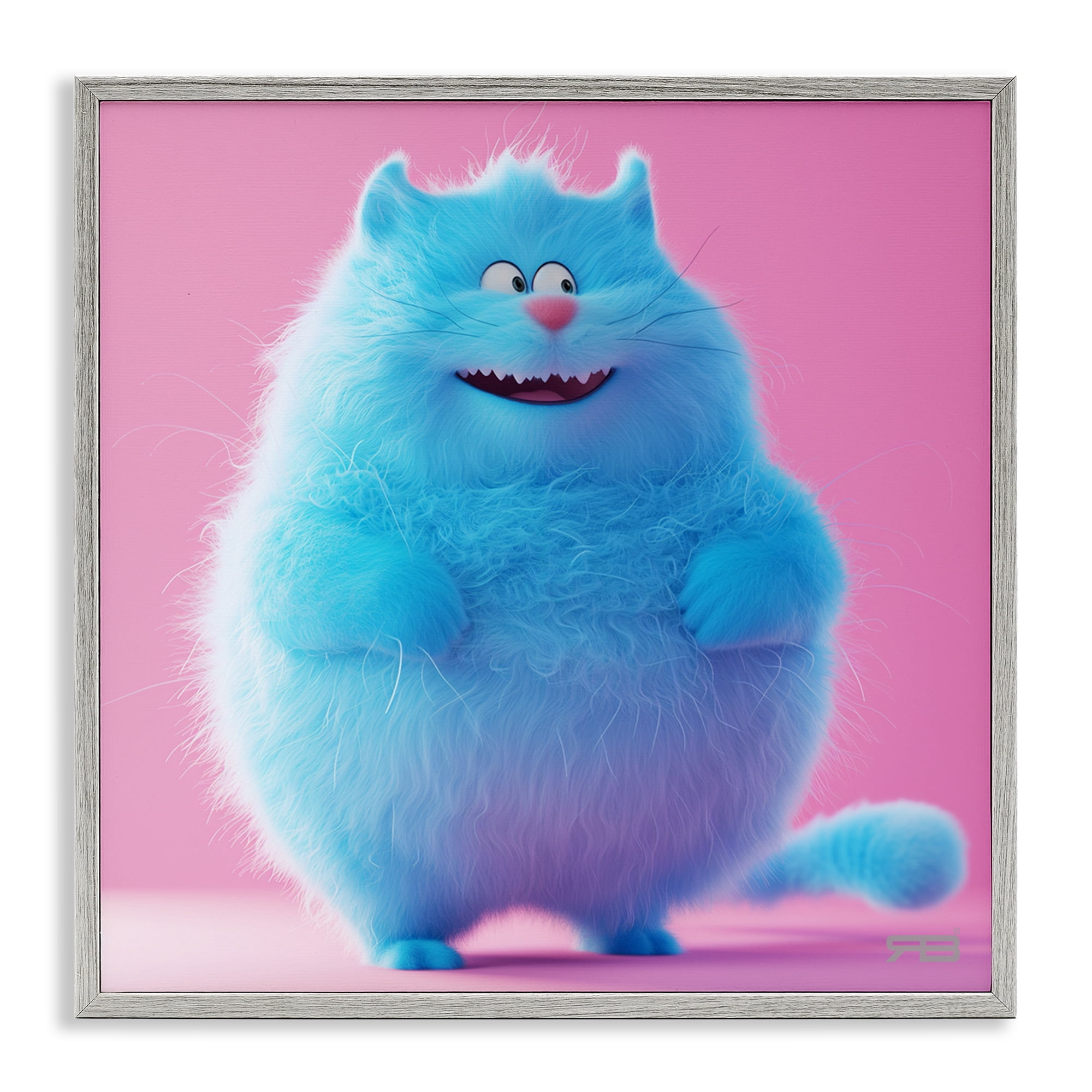 Stupell Industries Funny Blue Cat Animals Painting Gray Framed Art Print Wall Art, 24 x 24