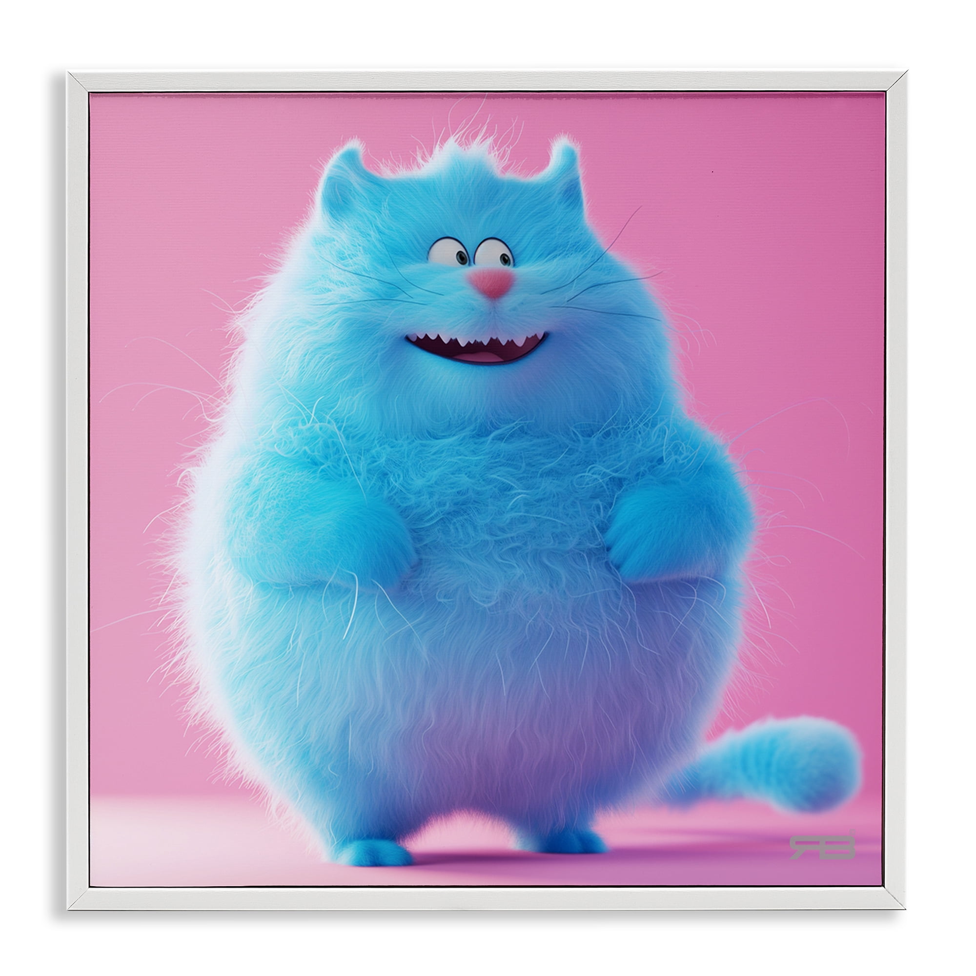 Stupell Industries Funny Blue Cat Animals Painting White Framed Art Print Wall Art, 12 x 12